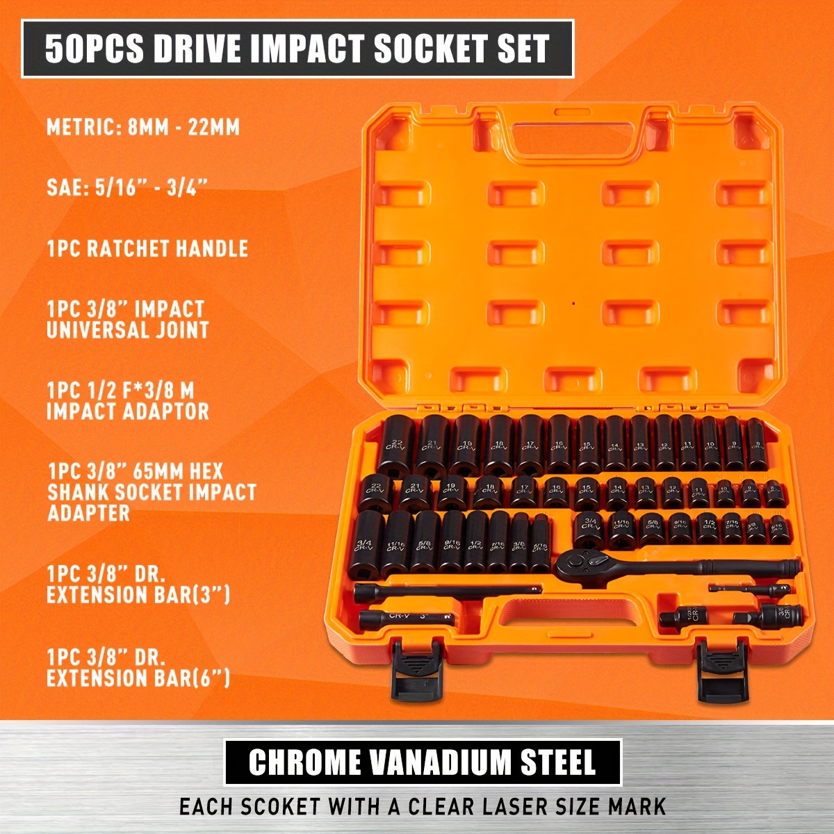 Socket Set 6 Point Standard Metric Sae (5/ 3/ ) Cr v Steel - Temu