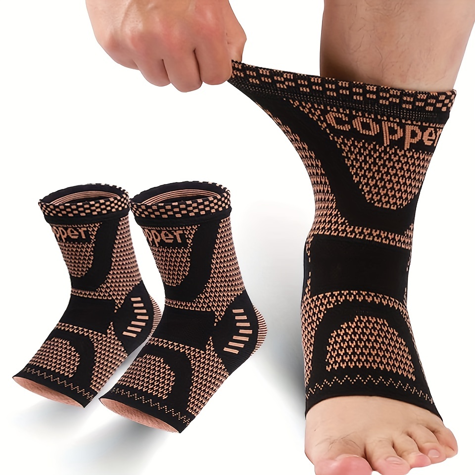 

2pcs Adjustable Copper Ankle Support Brace For Sports And Fitness - Prevents Sprains And Provides Compression For Basketball, Football, And Mountaineering