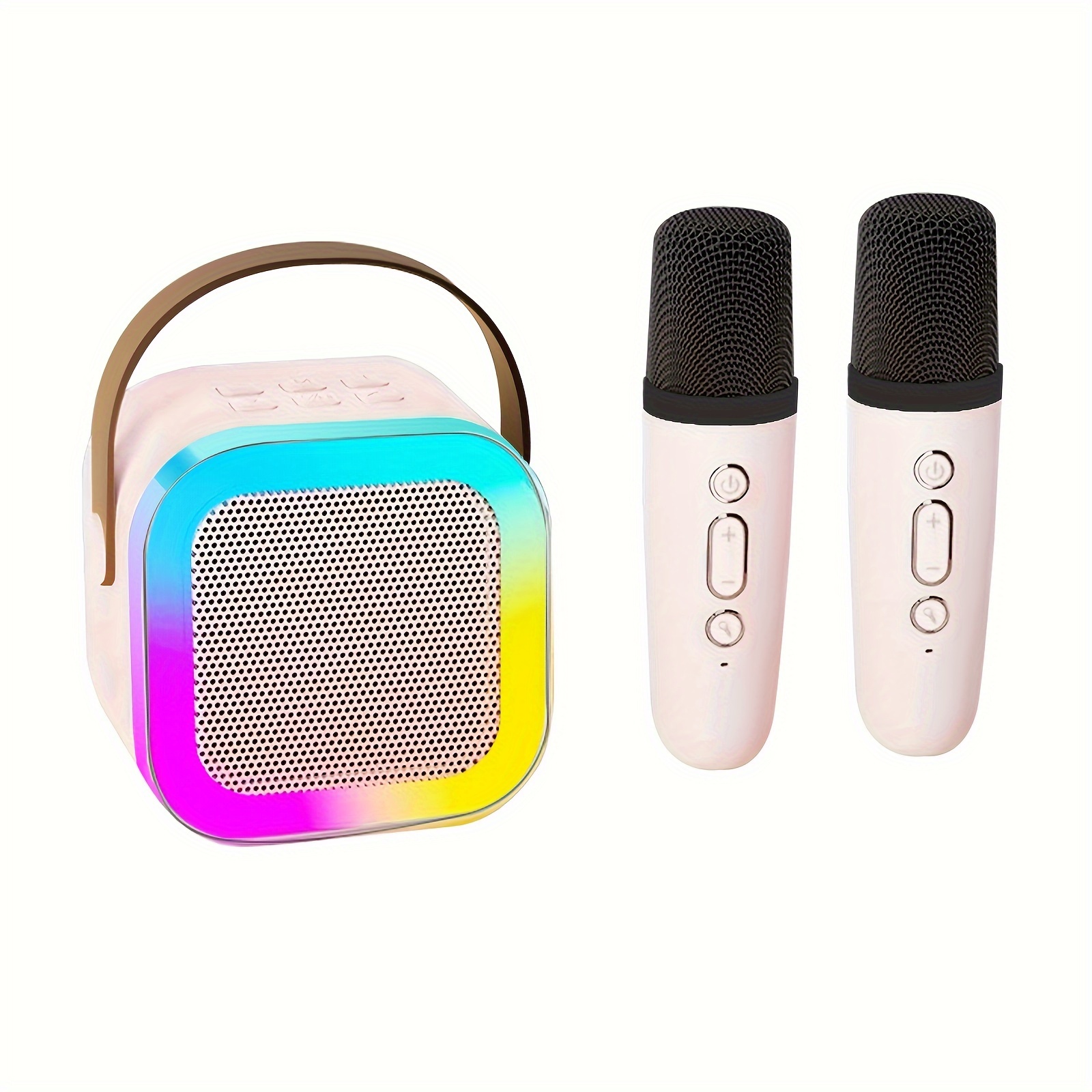 JYX - Máquina de karaoke con dos micrófonos inalámbricos, altavoz Bluetooth  portátil con ajuste de graves/agudos, control remoto y luces LED
