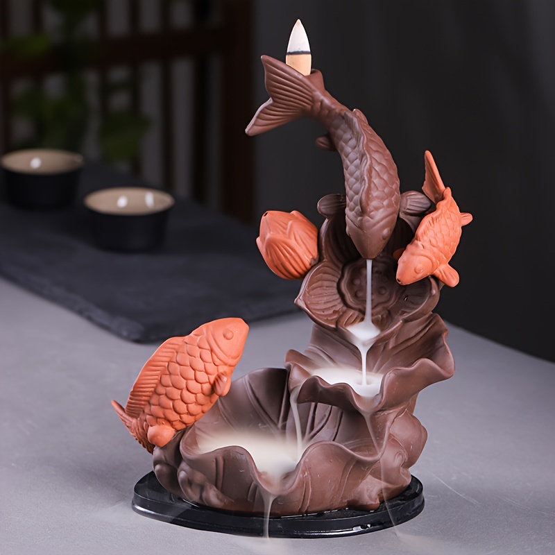 Fish Dragon Backflow Incense Holder Waterfall Ceramic - Temu