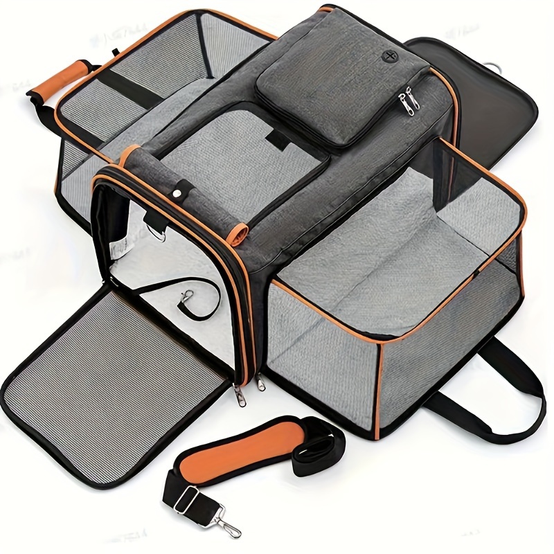 Pet Carrier, Large Soft Sided Pet Travel TSA Carrier 4 Sides Expandable Cat  Collapsible Carrier With Removable Fleece Pad and Pockets 