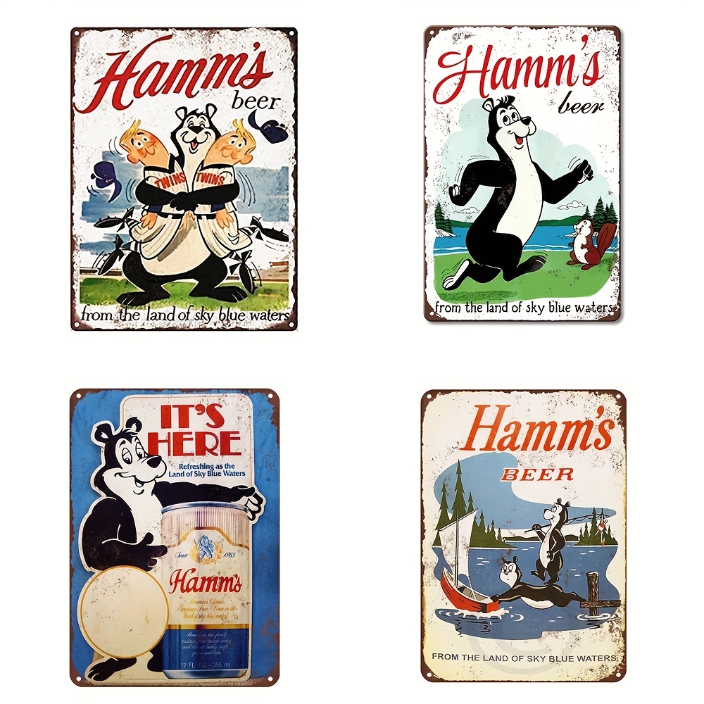1pc Metal Tin Signs Vintage 1956 Hamms Beer Fishing Reproduction