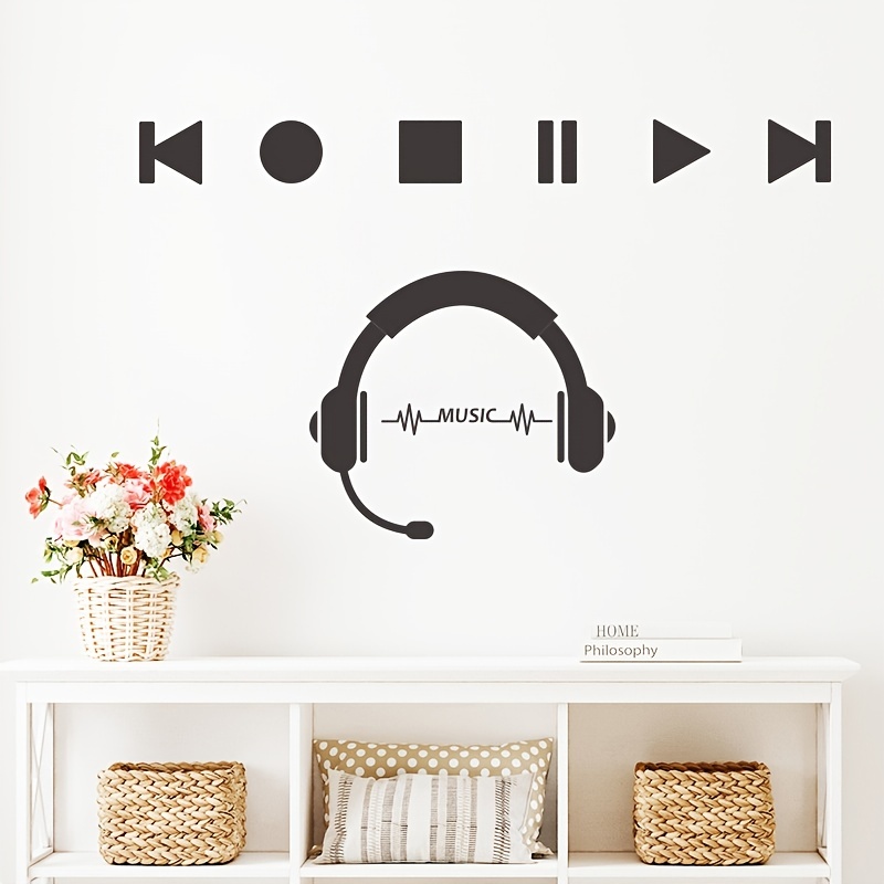 1pc New Personality Headphone Music Key Wall Sticker Bedroom - Temu