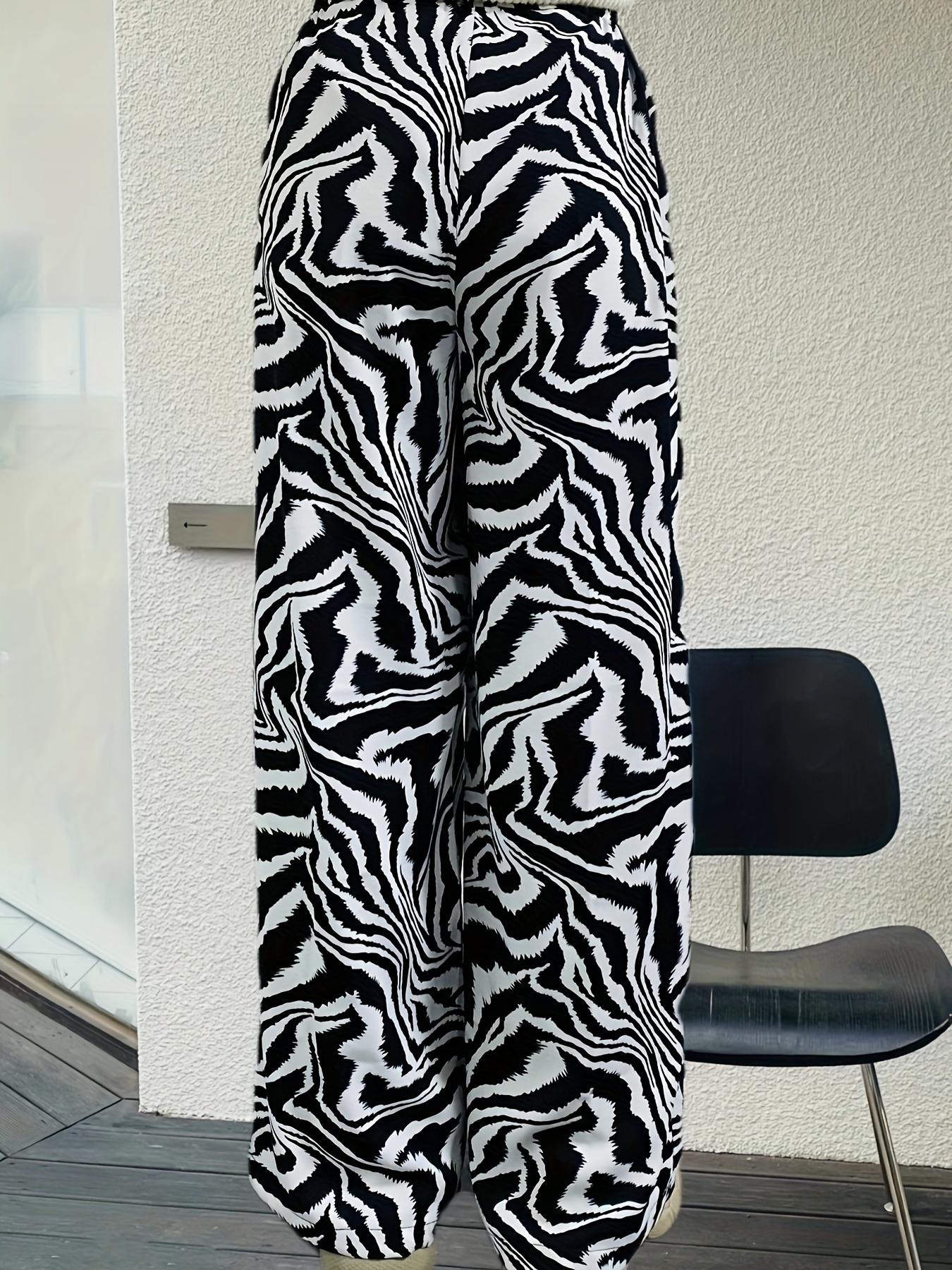 Black Wide Leg Zebra Print Pants