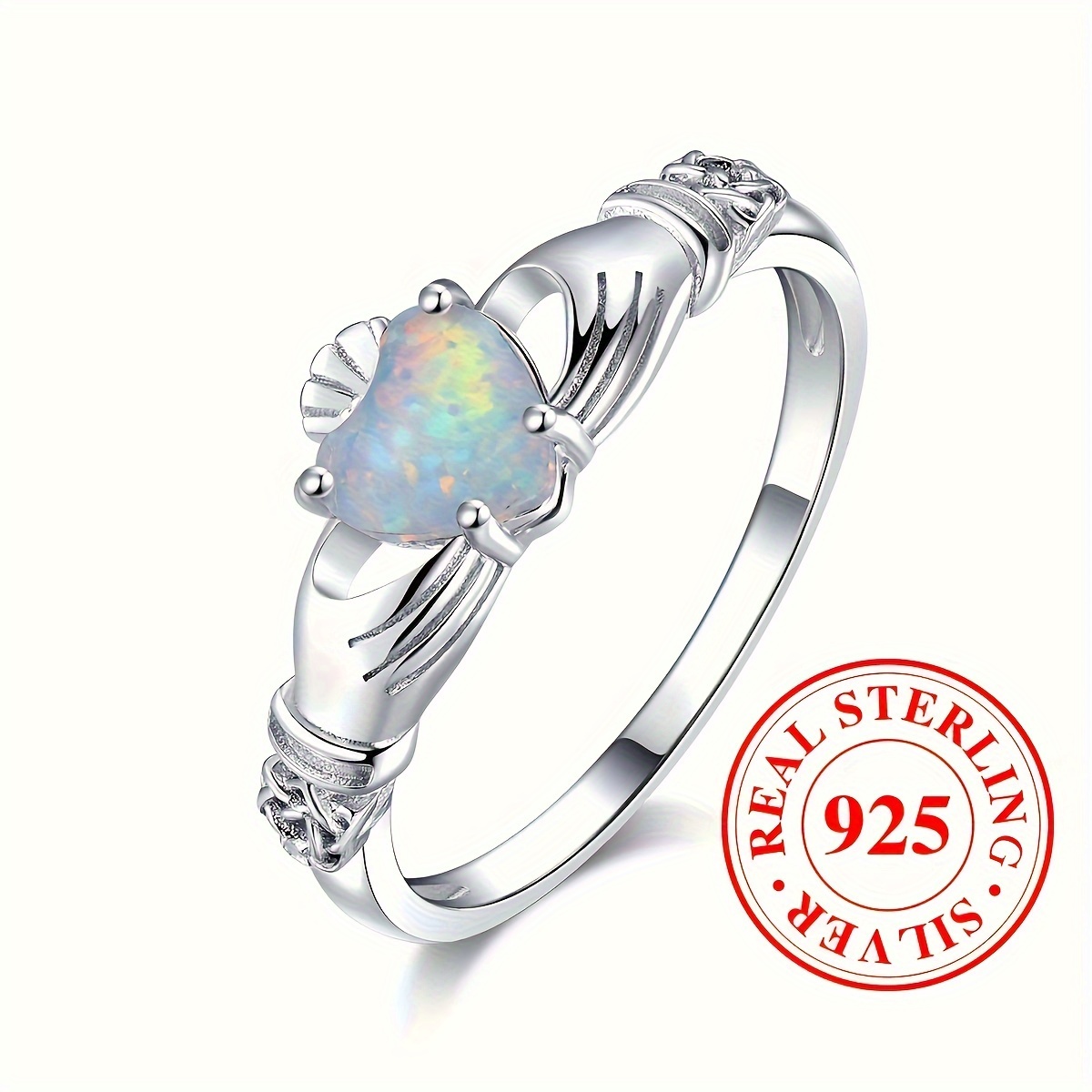 

925 Sterling Silver Ring Classy Claddagh Design Inlaid Opal In Heart Shape High Quality Engagement/ Wedding Ring Gift For Her