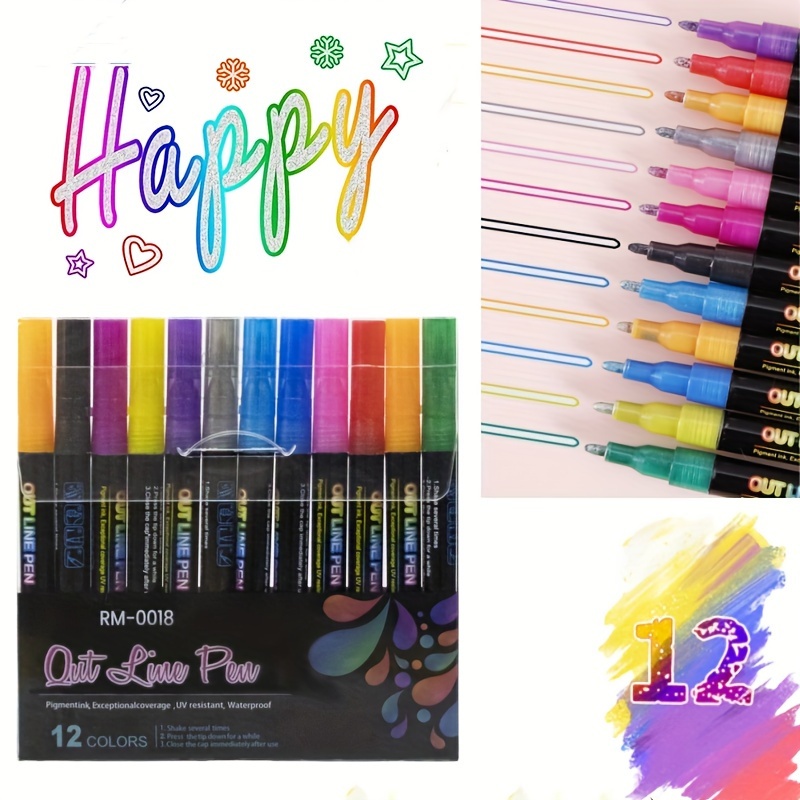 20 Pcs Outline Marker Set, 2023 New Glitter Gel Double Line Outline Pen  Sparkle Markers Colorful Art Pens for Writing, Scrapbooking, Coloring and