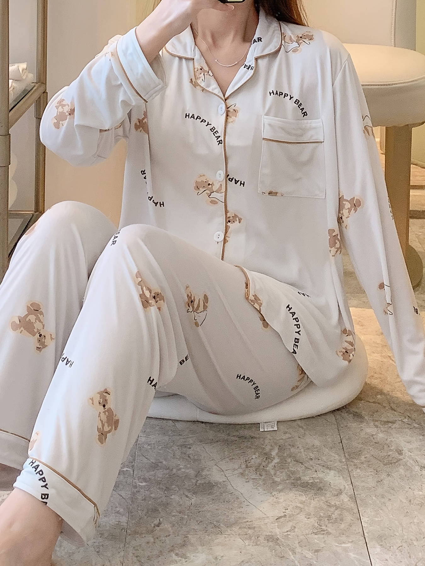 Women Sleepwear Cute Cartoon Print Pajama Sets Soft Short Sleeve