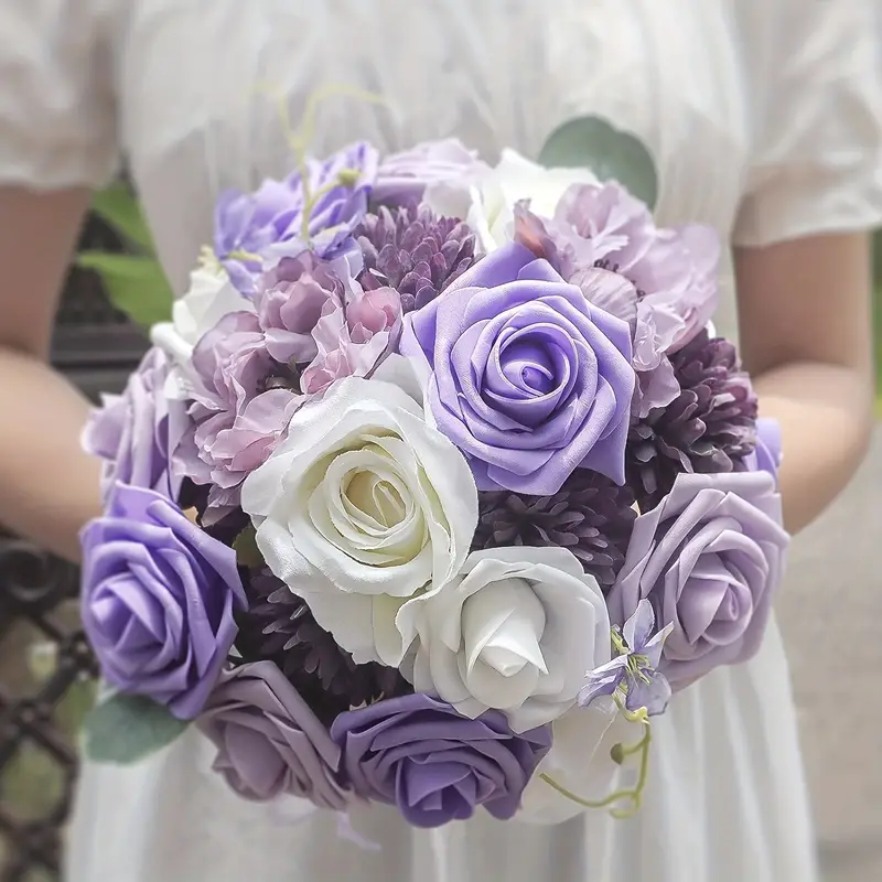 Lavender Purple Roses Artificial Flowers Combo Box Silk Fake - Temu