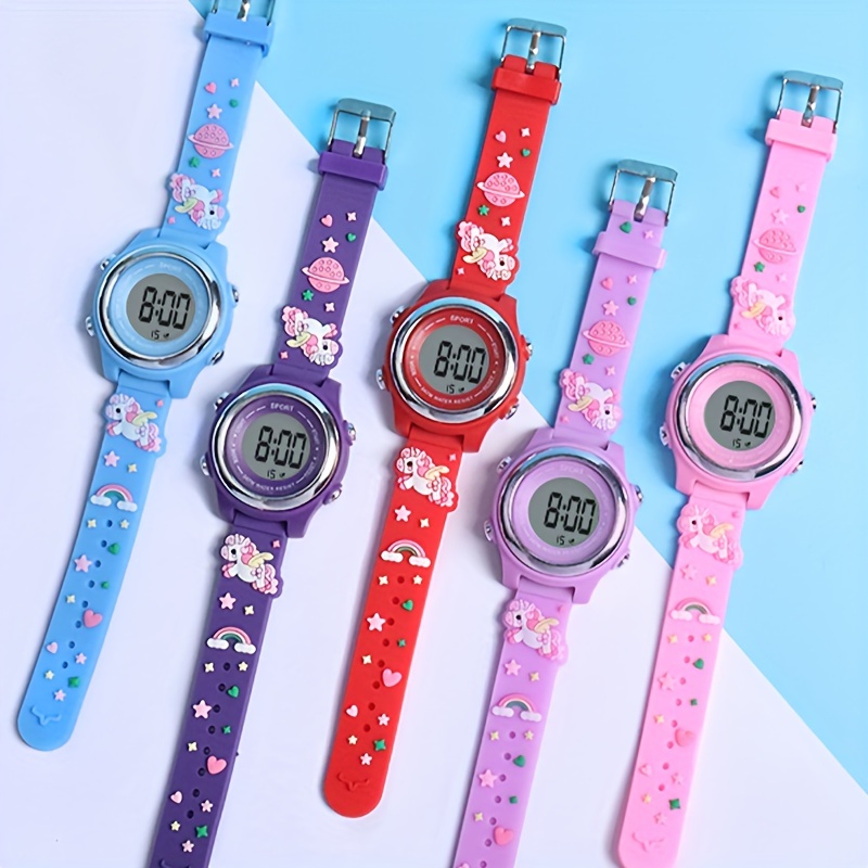 Montre pour enfants, montres pour enfants 3-10 ans 3d mignon dessin animé  licorne montres pour fille 7 couleurs lumières numériques tout-petit montre-bracelet  Montre Enfant Fille