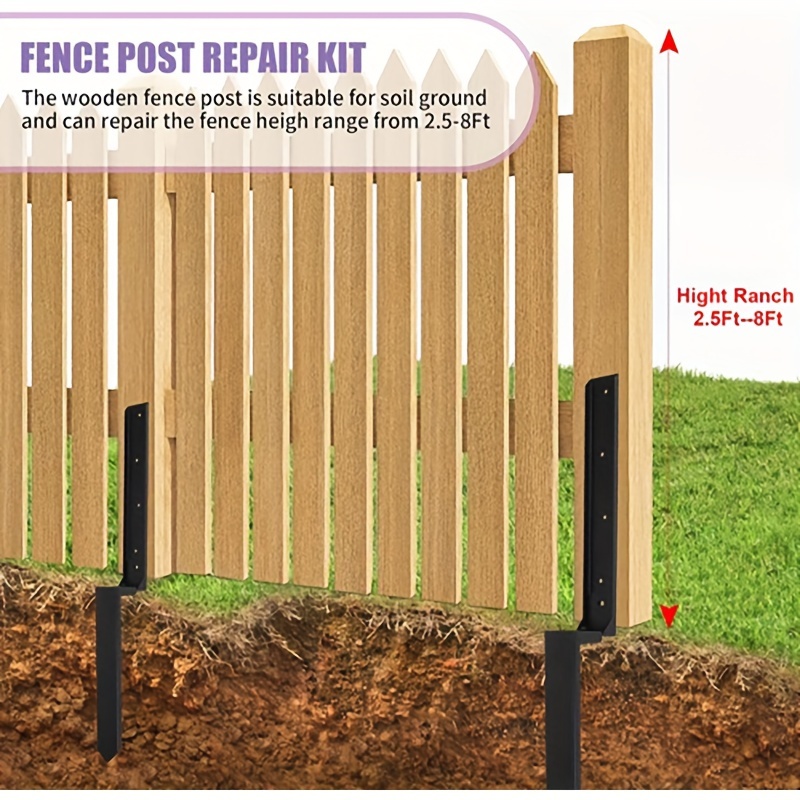 Heavy Duty Steel Fence Post Repair Kit, 32 Inch Long Fence Post Anchor  Ground Stakes for Repair Tilted/Broken Wood Fence Post (2 Sets)