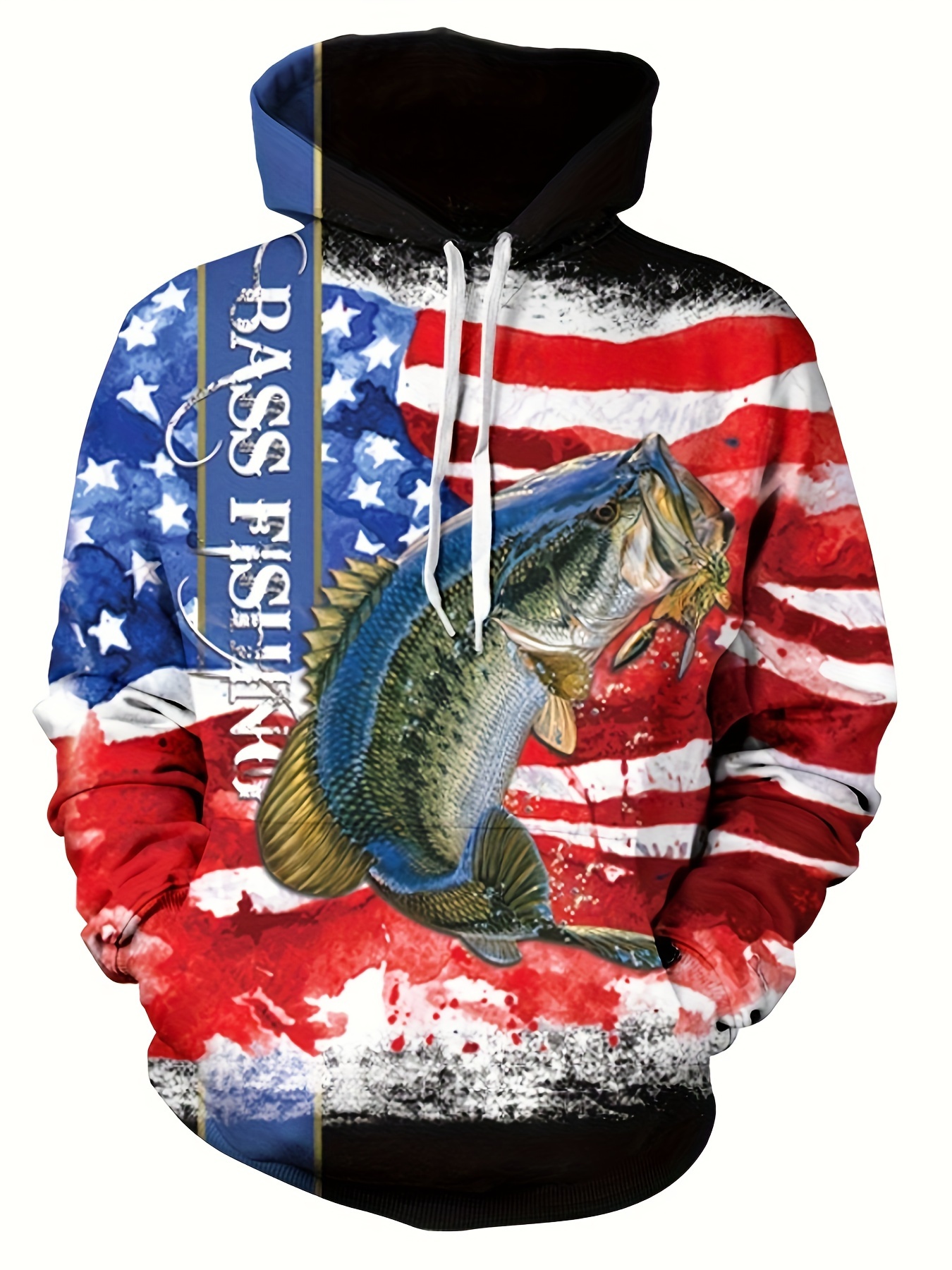 Bass Fishing Print Hoodie, Cool Hoodies For Men, Men's Casual Graphic  Design Hooded Sweatshirt Streetwear For Winter Fall, As Gifts