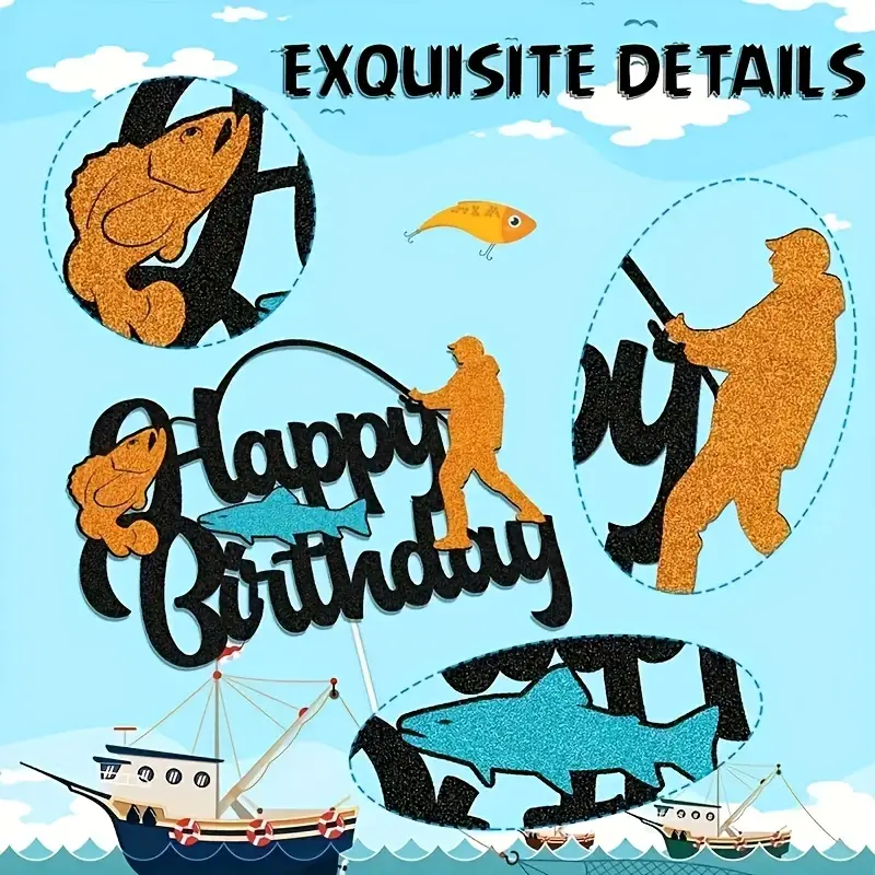 Set, Creative Fishing Themed Birthday Party Themed Decoration Cake  Decorations, Fishing, Fishing, Baby Birthday Decorations
