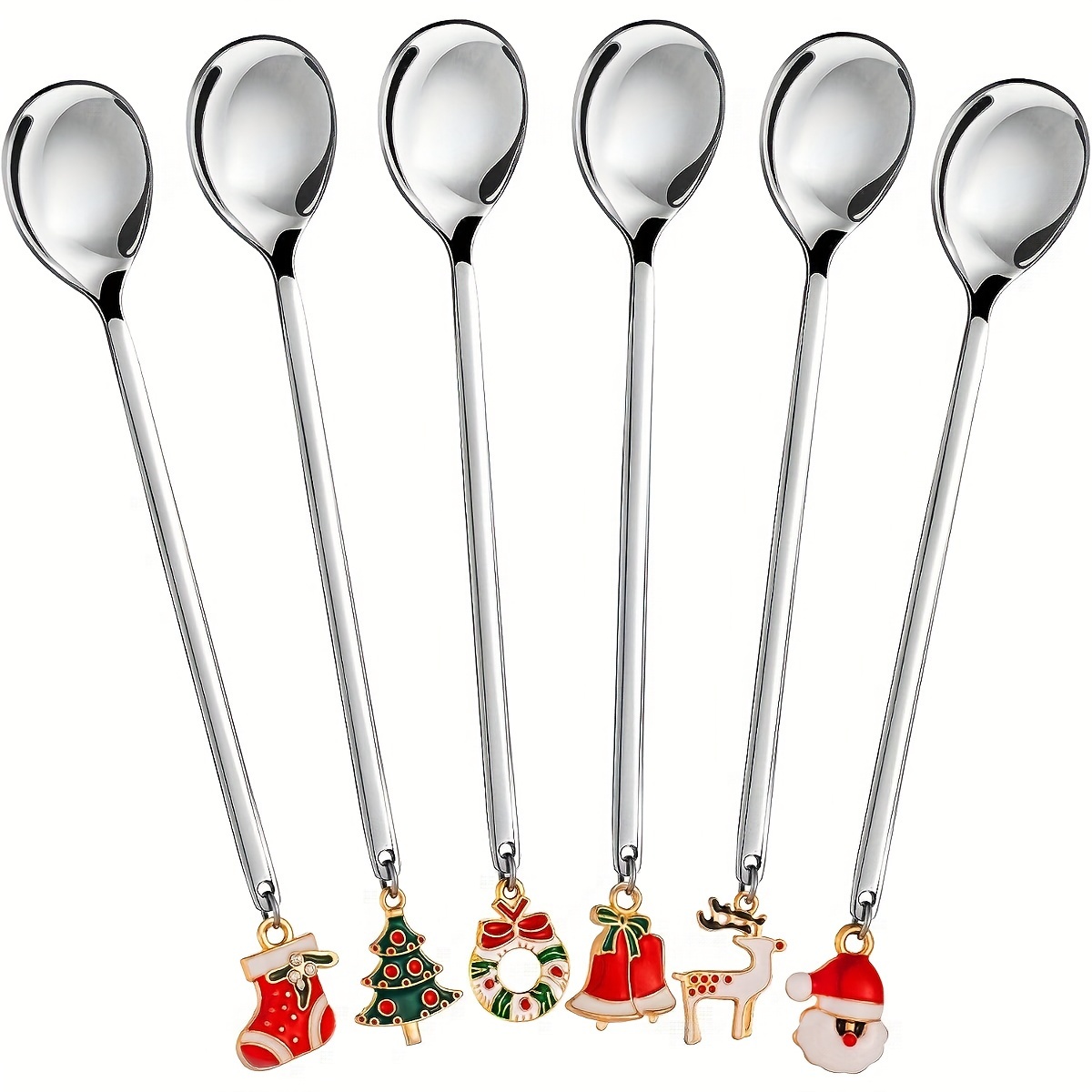 4x Long Christmas Metal Spoons Set Xmas Party Cutlery Stainless Steel  Dessert Spoons Sugar Spoons for Latte Ice Cream Macchiato - AliExpress