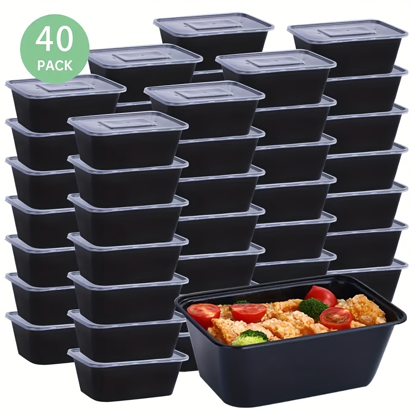 80Pcs Disposable Food Container BPA Free Microwavable Plastic Lunch Box  with Lid