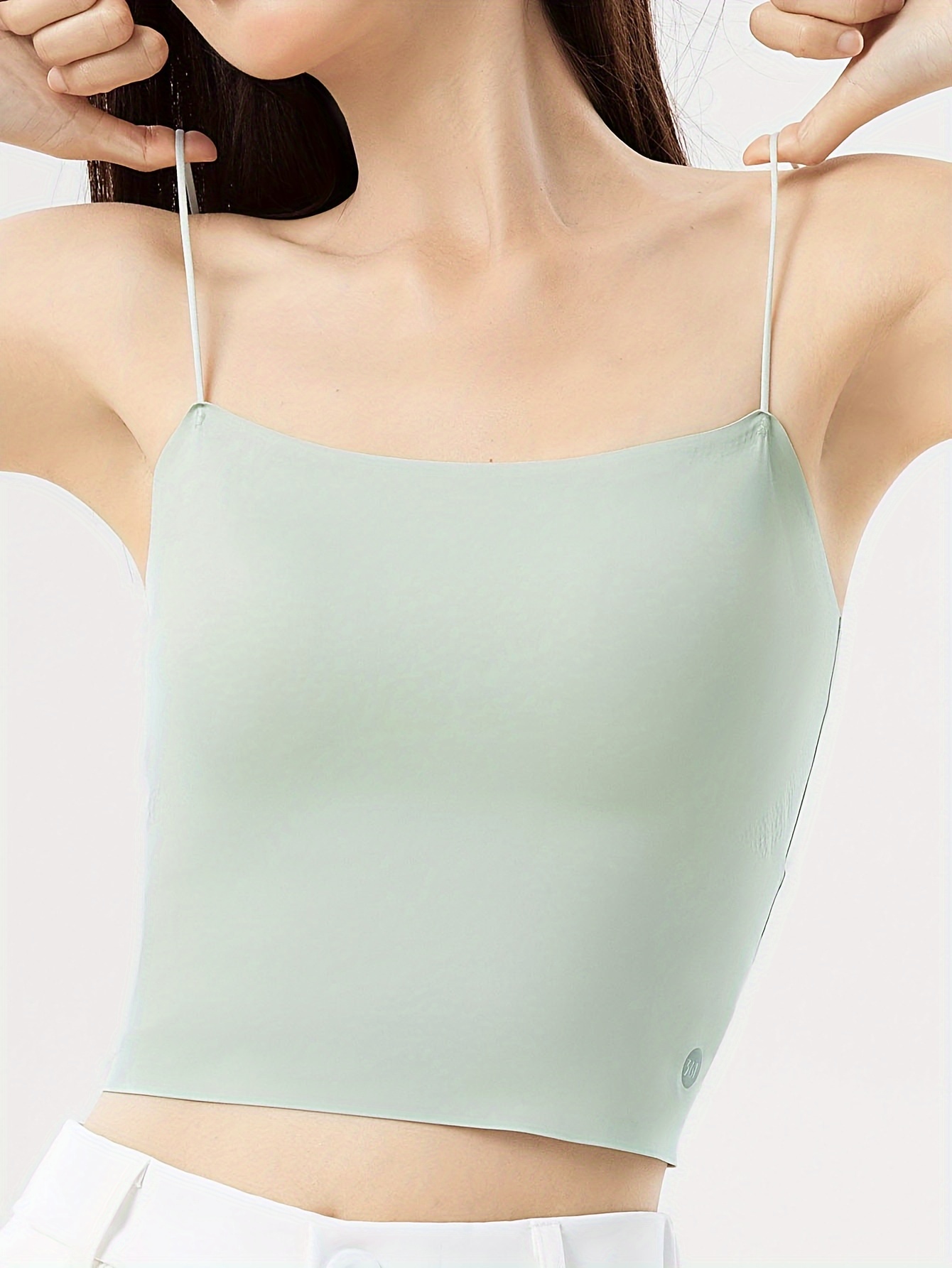 Women Solid Cami Crop Tank Top T-Shirt Racer Back Spaghetti Strap Yoga Vest