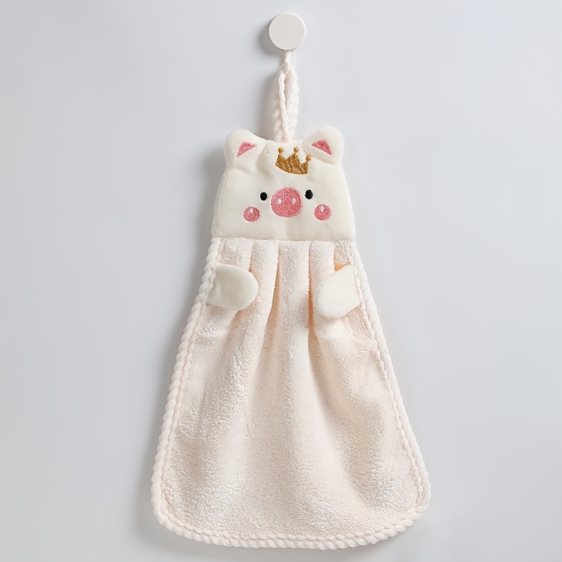 4pcs Mixed Color Cute Pig Shaped Hanging/ Absorbent/ Multi-purpose Hand  Towels For Kitchen & Children