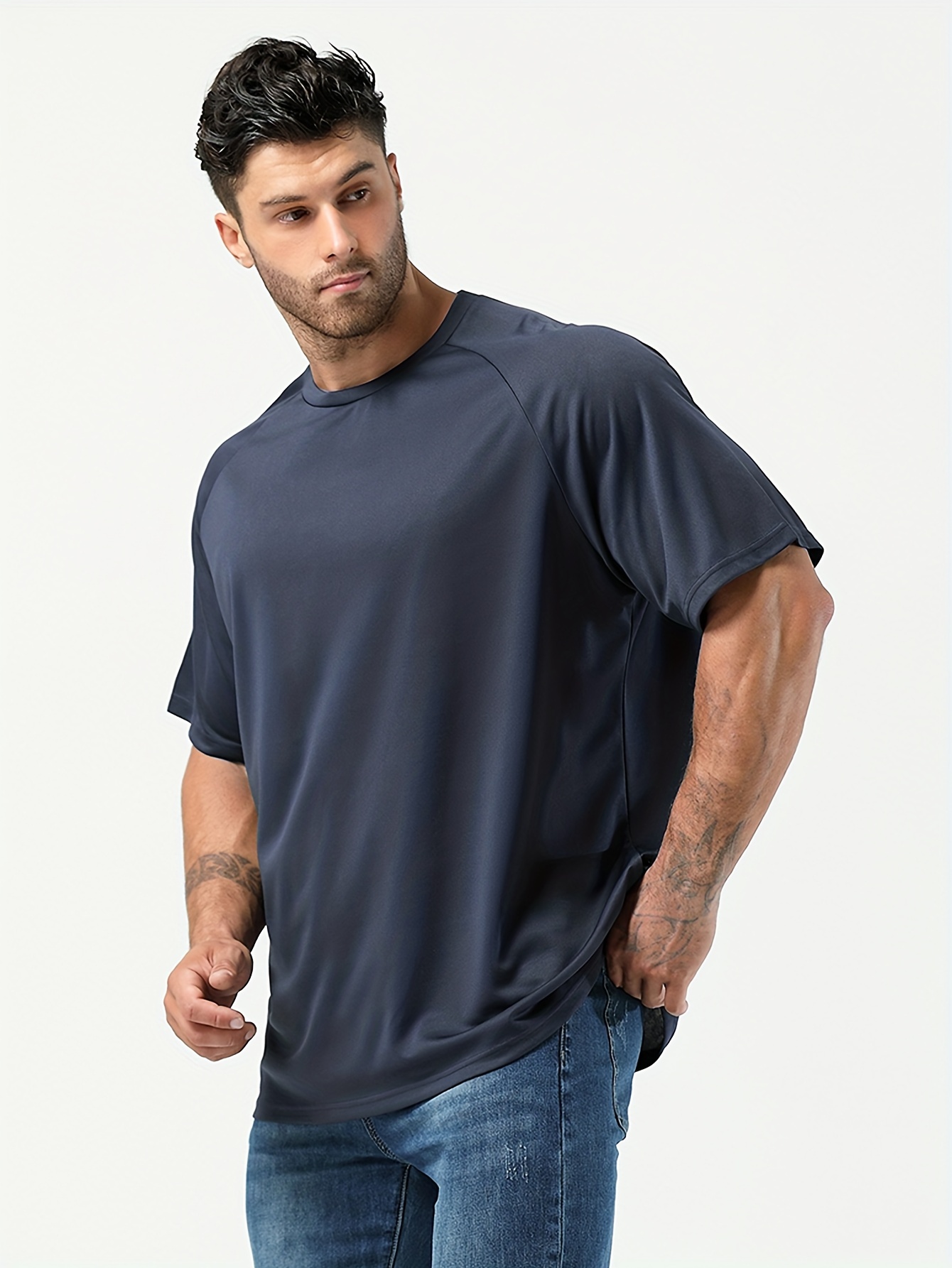 Camiseta básica para hombre, de verano, delgada, sólida, suelta, talla  grande, cuello redondo, manga corta, camisetas deportivas para hombre