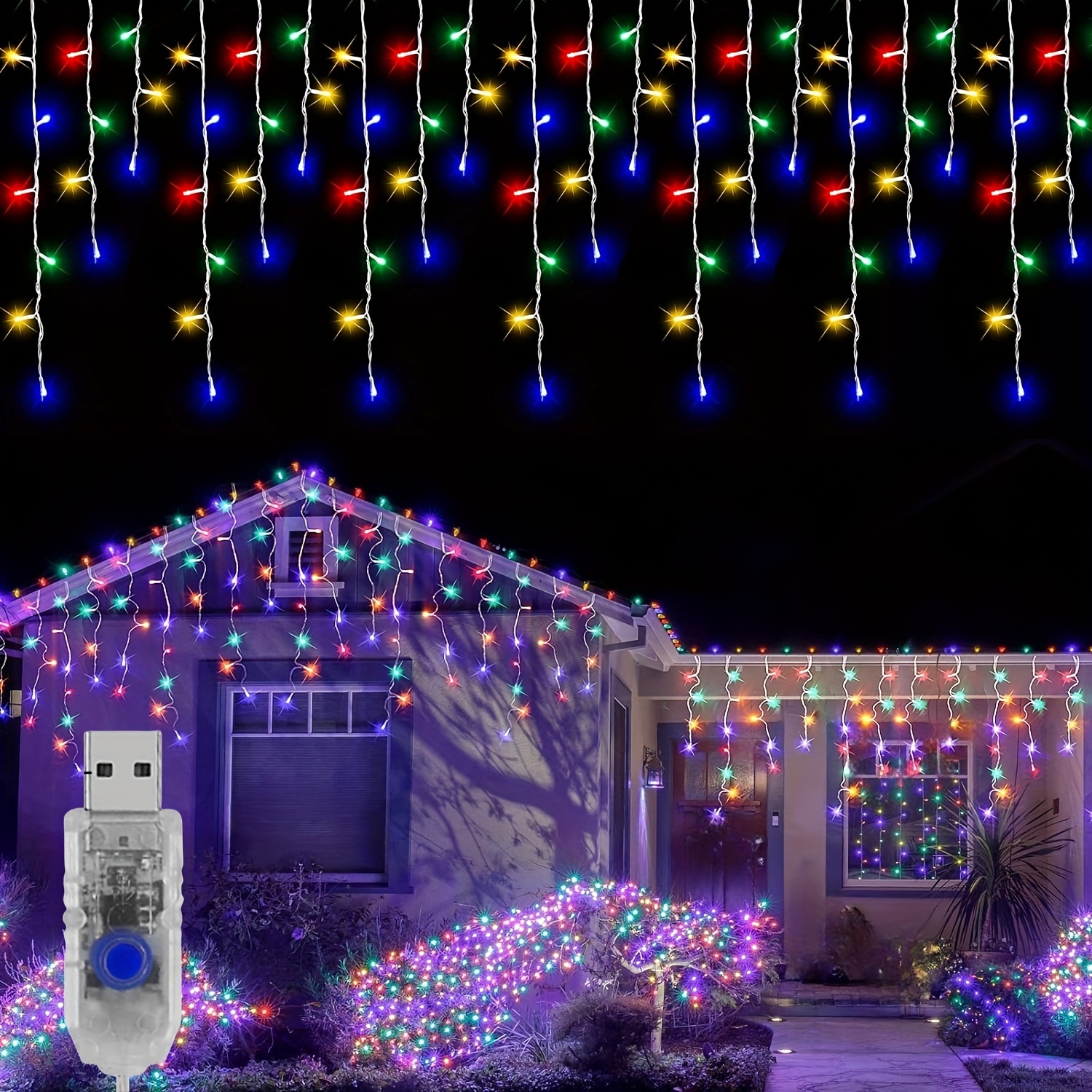 Set of 5 Color Changing Cascading Icicle Christmas Light Tubes - 13 ft Clear  Wire