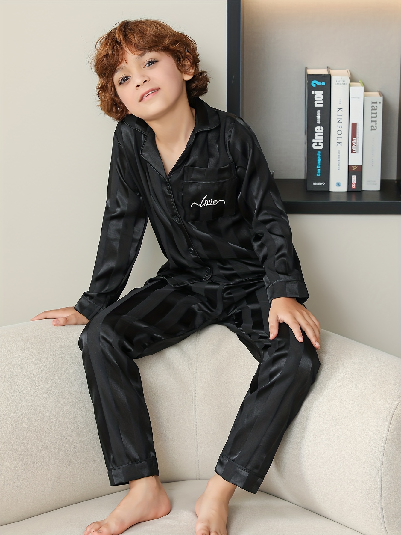 Teens Viscose Thin Homewear Lapel Casual Boys Pajamas Set - Temu