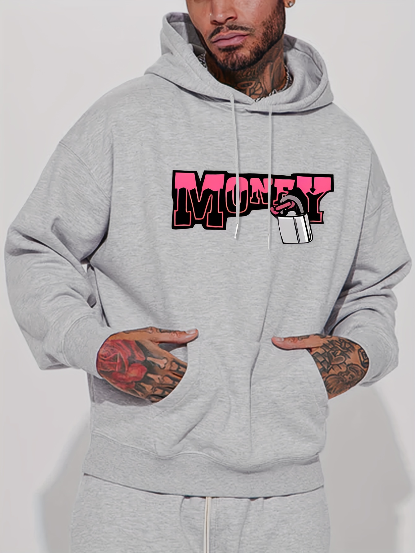 Cotton Hoodie Pink Men Printed Hoodie Mens Designer Pink Hoodie