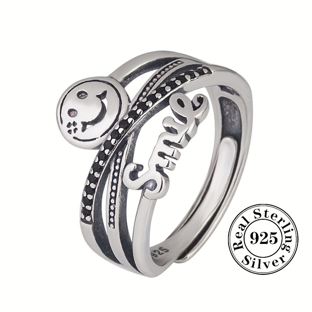 

925 Sterling Silver Ring Retro Smile Face + Intertwine Design Suitable For Men And Women High Quality Jewelry Perfect Gift For Family/