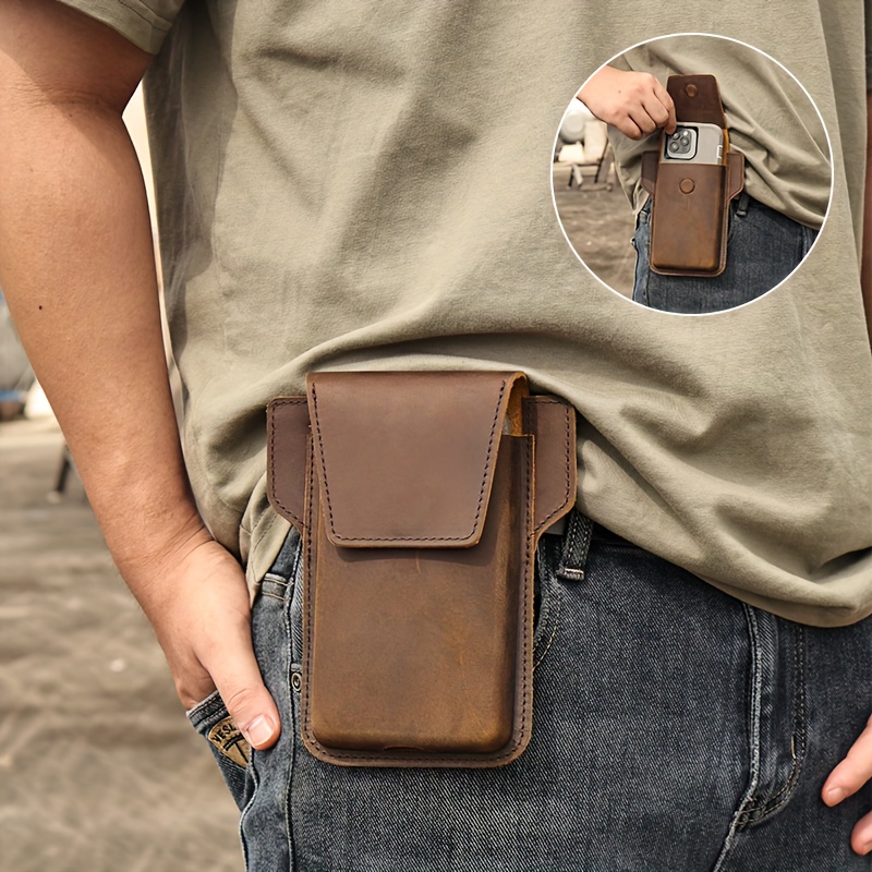 Bolso De Cintura De Cuero Genuino Duradero Para Hombres, Ideal Para El Uso  Diario Y El Trabajo, Con Compartimento Para Teléfono Móvil