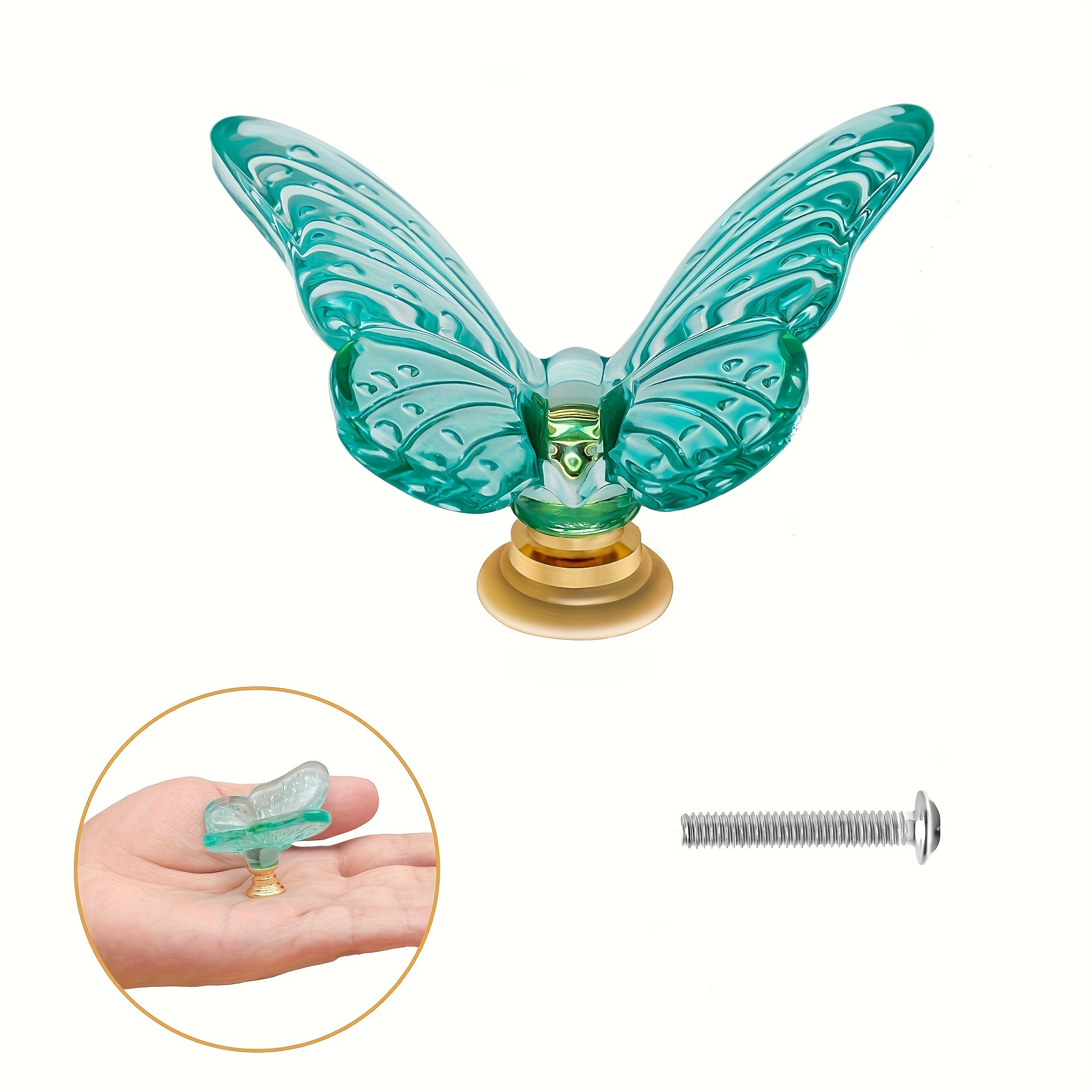 

1pc Drawer Knob Butterfly Shaped Crystal Glass 40mm (1.6 Inches) Cabinet Knob, Cupboard Door Knob, Crystal Drawer Pull Handles, Glass Dresser Knob With Golden Base