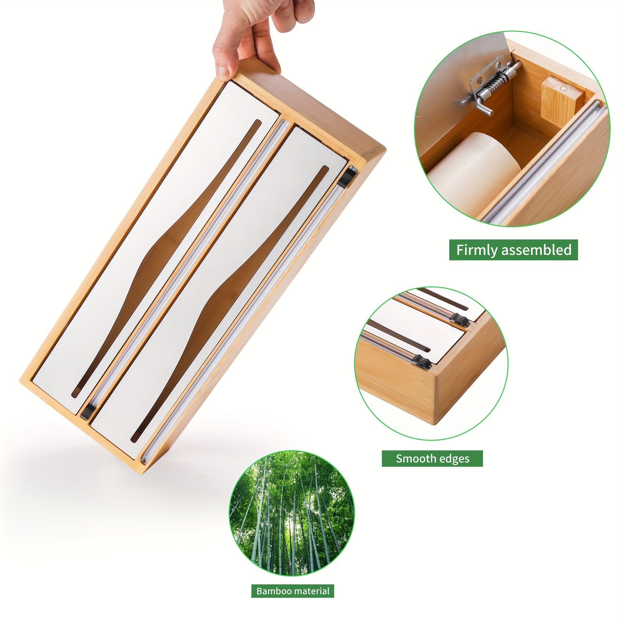 Bamboo Plastic Wrap Dispenser for Kitchen Drawer/ Aluminum Foil