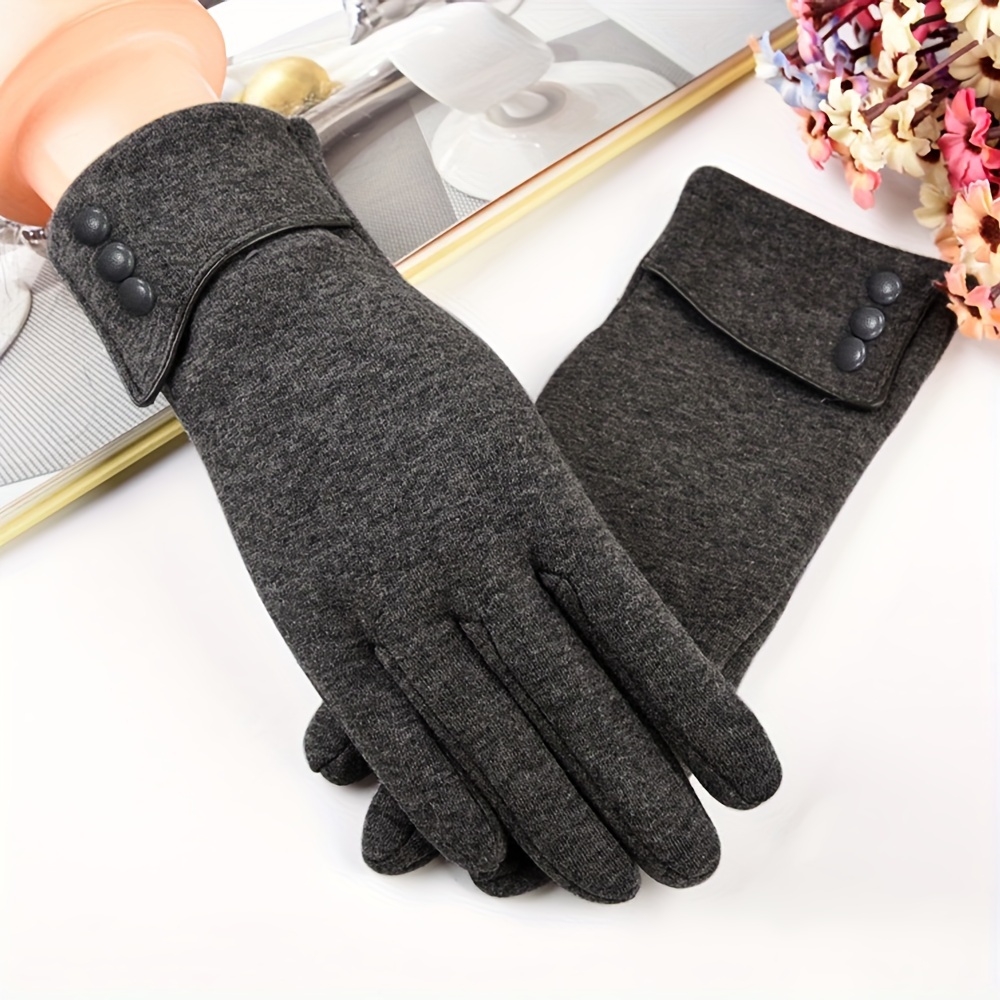 TEMU Solid Color Buckle Decor Gloves Simple Stretch Non-slip Touchscreen Gloves Winter Warm Coldproof Female Gloves