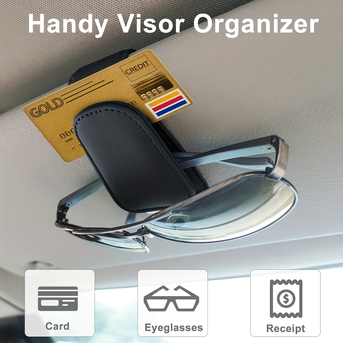 

Sunglasses Holders For Car Sun Visor, Magnetic Faux Leather Glasses Eyeglass Hanger Clip For Car, Ticket Card Clip Eyeglasses Mount