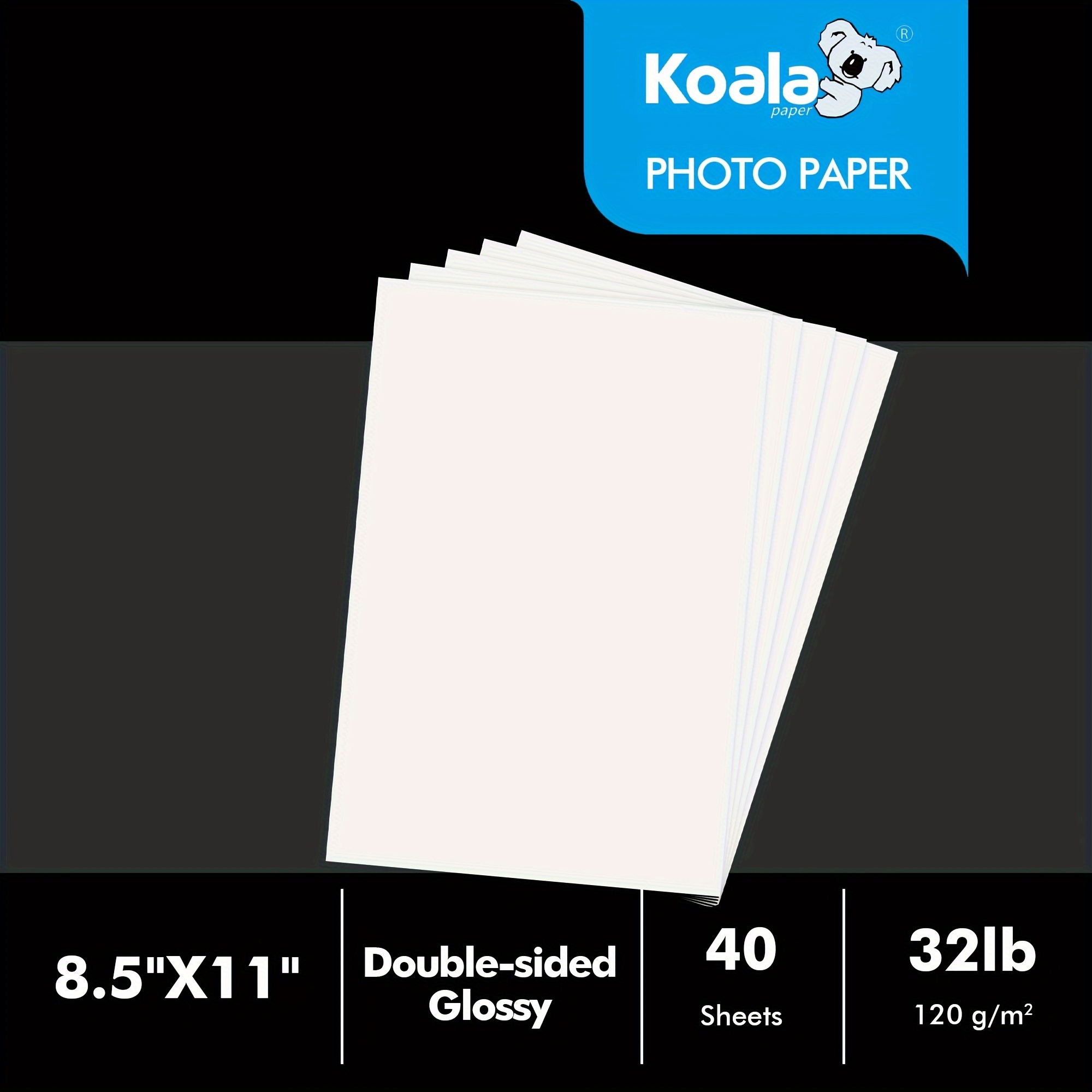 Koala Papier Papier Photo Double Face Brillant 32LB Papier Fin 40 Feuilles  Compatible Avec Imprimante Jet D'Encre