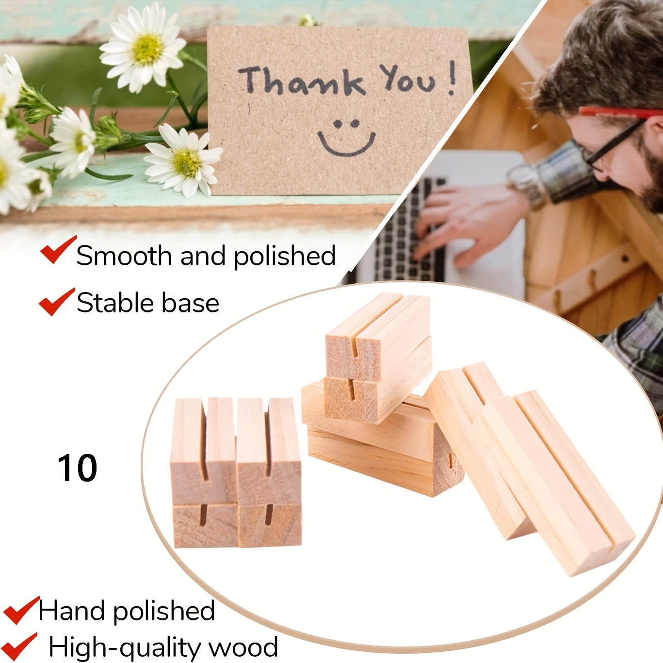 

10pcs, Wood Card Holders Wood Sign Holders Table Number Holder Stands Name Card Holder For Wedding Party Events Decoration