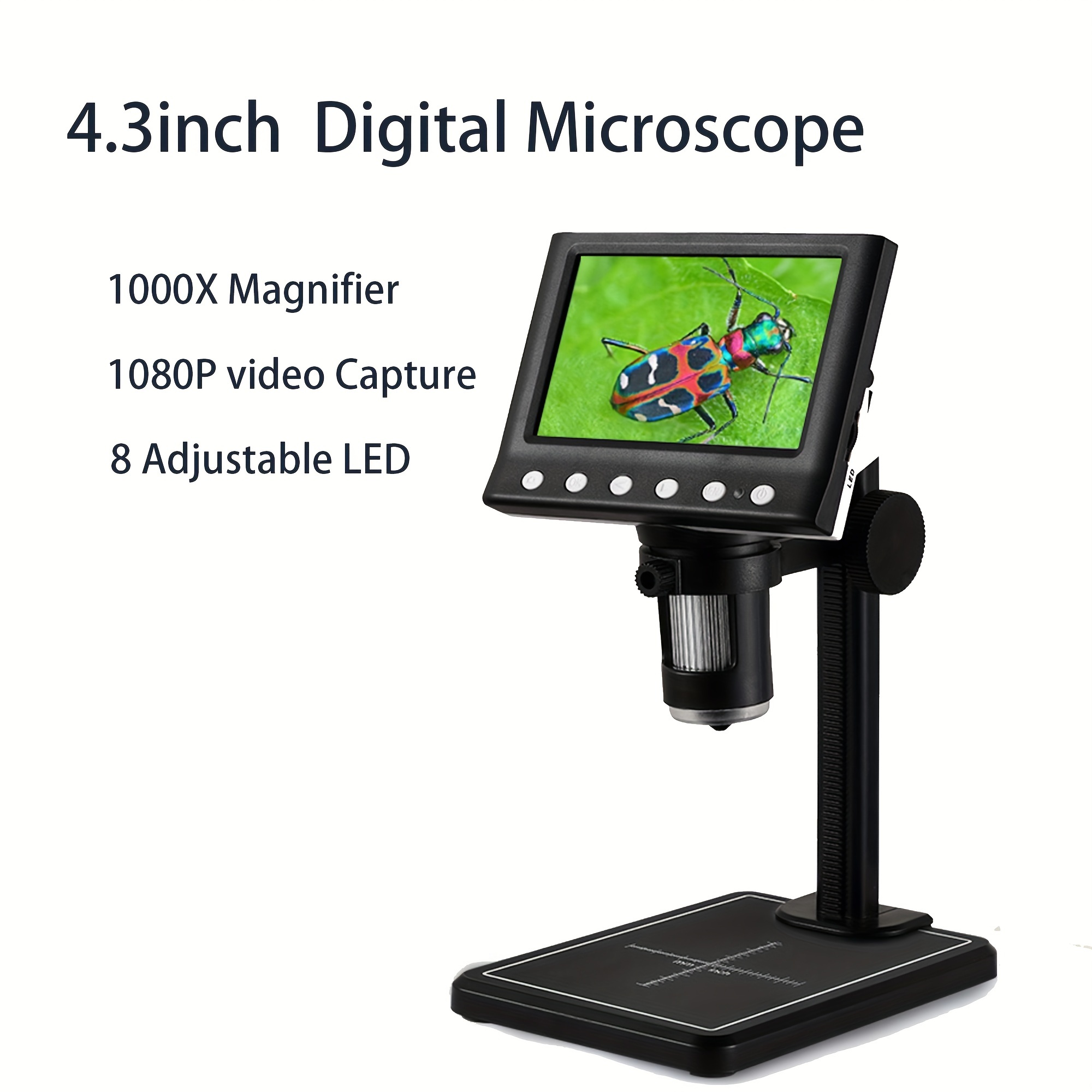 DGCUS USB 2.0 Digital Microscope 1000 x Magnification 8-LED Mini Microscope  Camera Magnifier with Stand 2 Mega Pixels