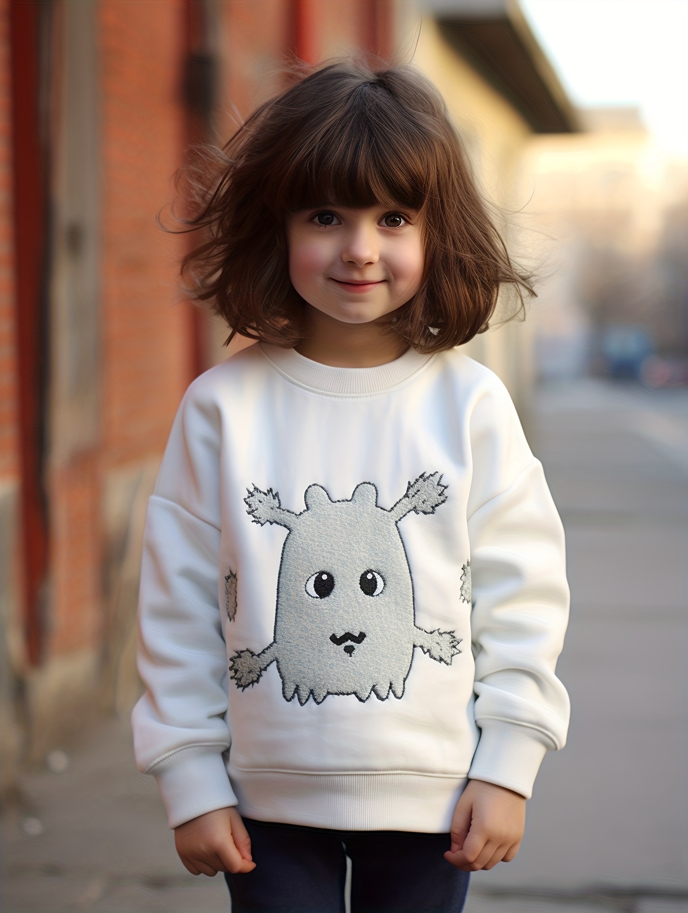 Winter Cute Girls Print Long Sleeve Pullovers Sweater - White