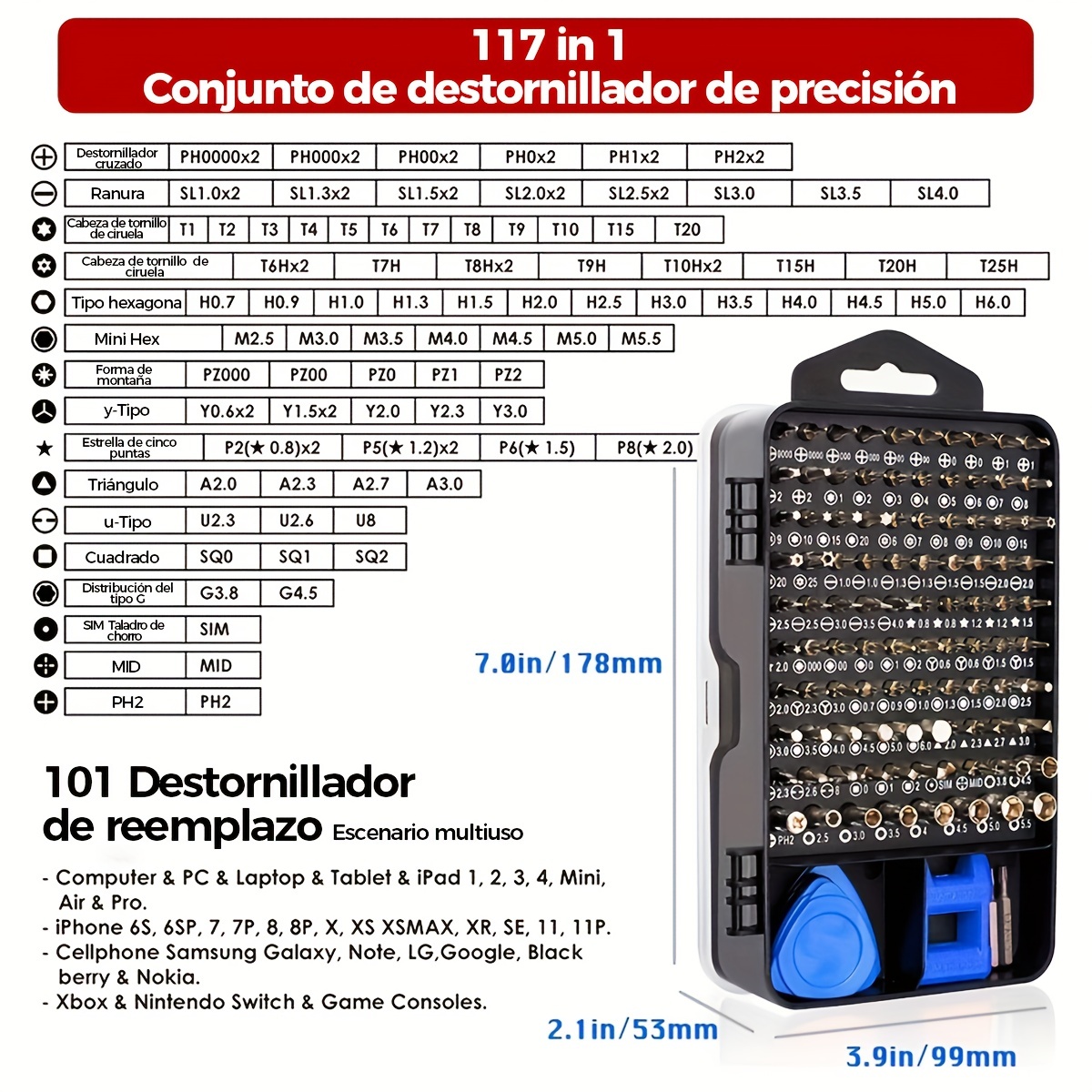 Desarmador Kit Reparacion Celulares Tablets Laptops 117 En 1