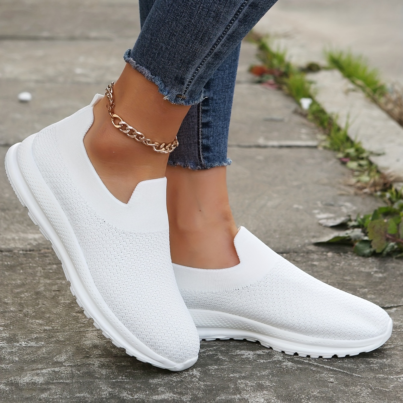 Zapatillas mujer casuales antideslizante zapatos para mujer-blanco BLWOENS