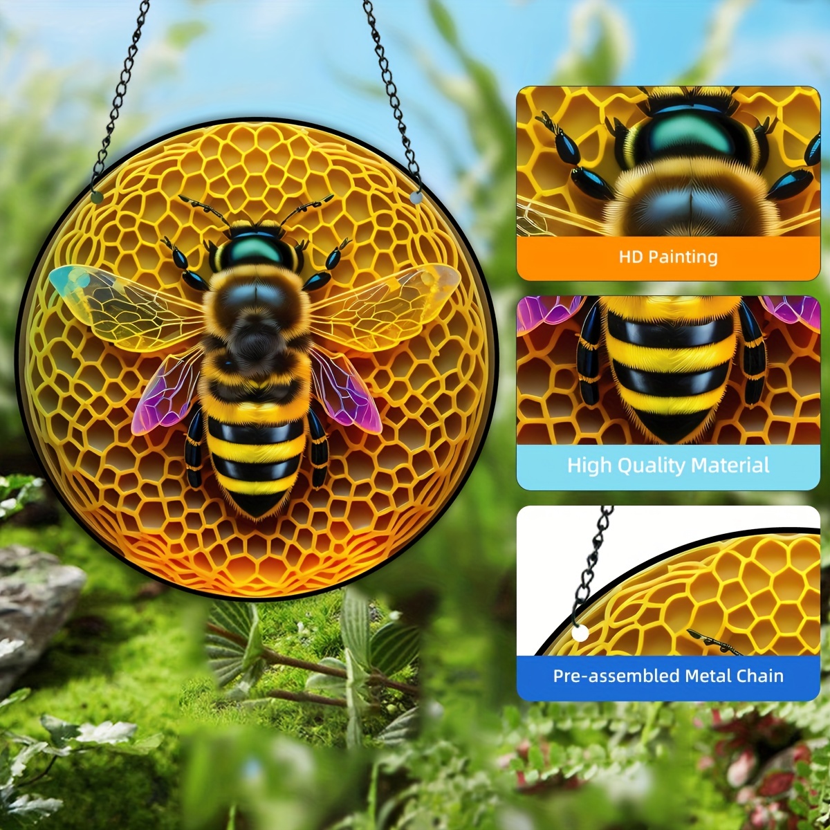 Stained Glass Bumble Bee Ornament Perfect Home Decor For Bee - Temu