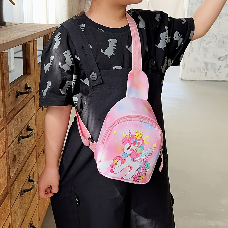 Riñonera con estampado de unicornio de dibujos animados para mujer y niña,  bolso de cintura con