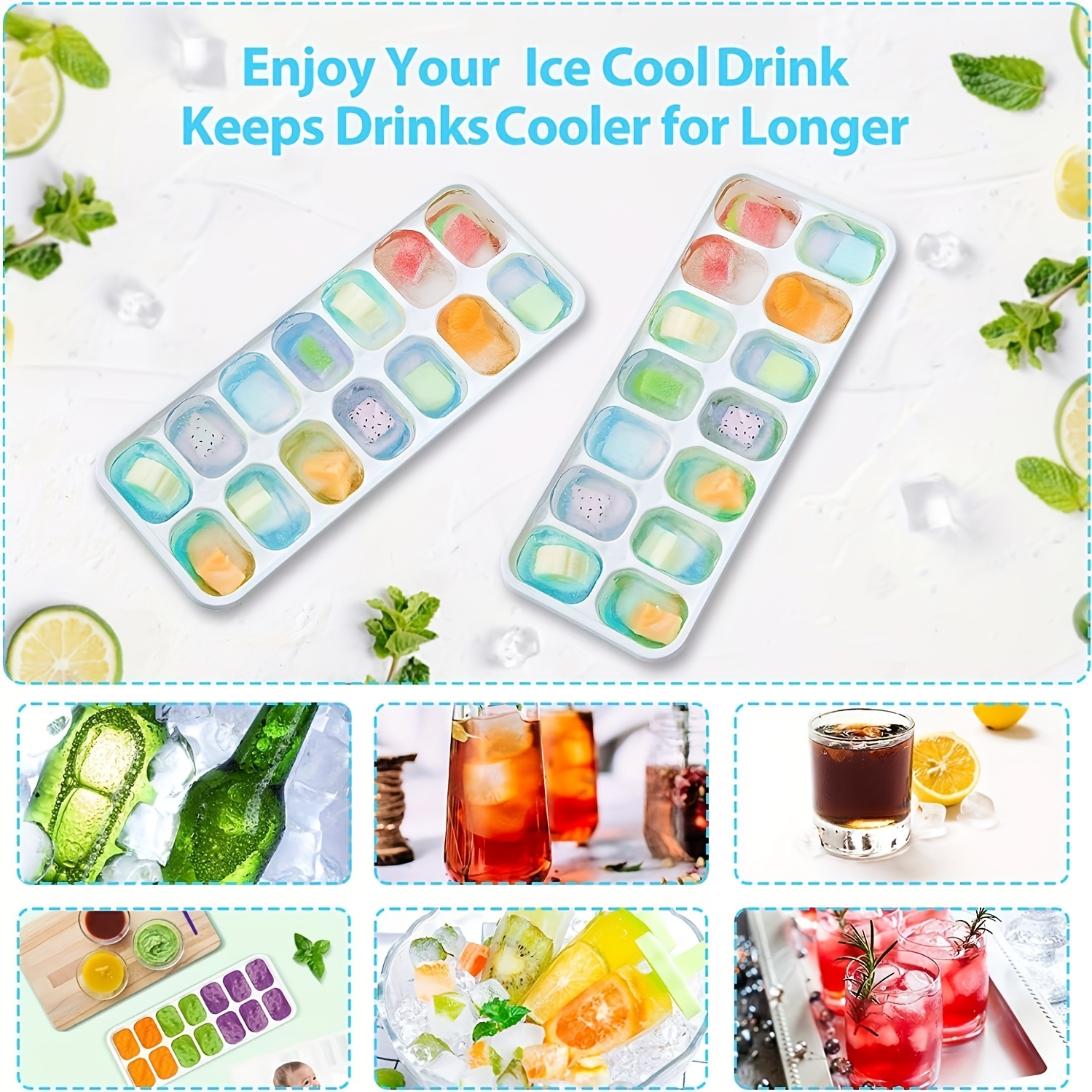 Silicone Ice Cube Tray, 4 Pack Easy-Release & Flexible 14-Ice Cube Trays  with Spill-Resistant Removable Lid, Stackable Ice Trays with Covers for  Freezer, Cocktail (Yellow) 