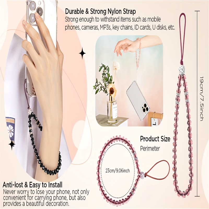 Phone Chain Charm Wristband White Marble Pattern Mobile - Temu
