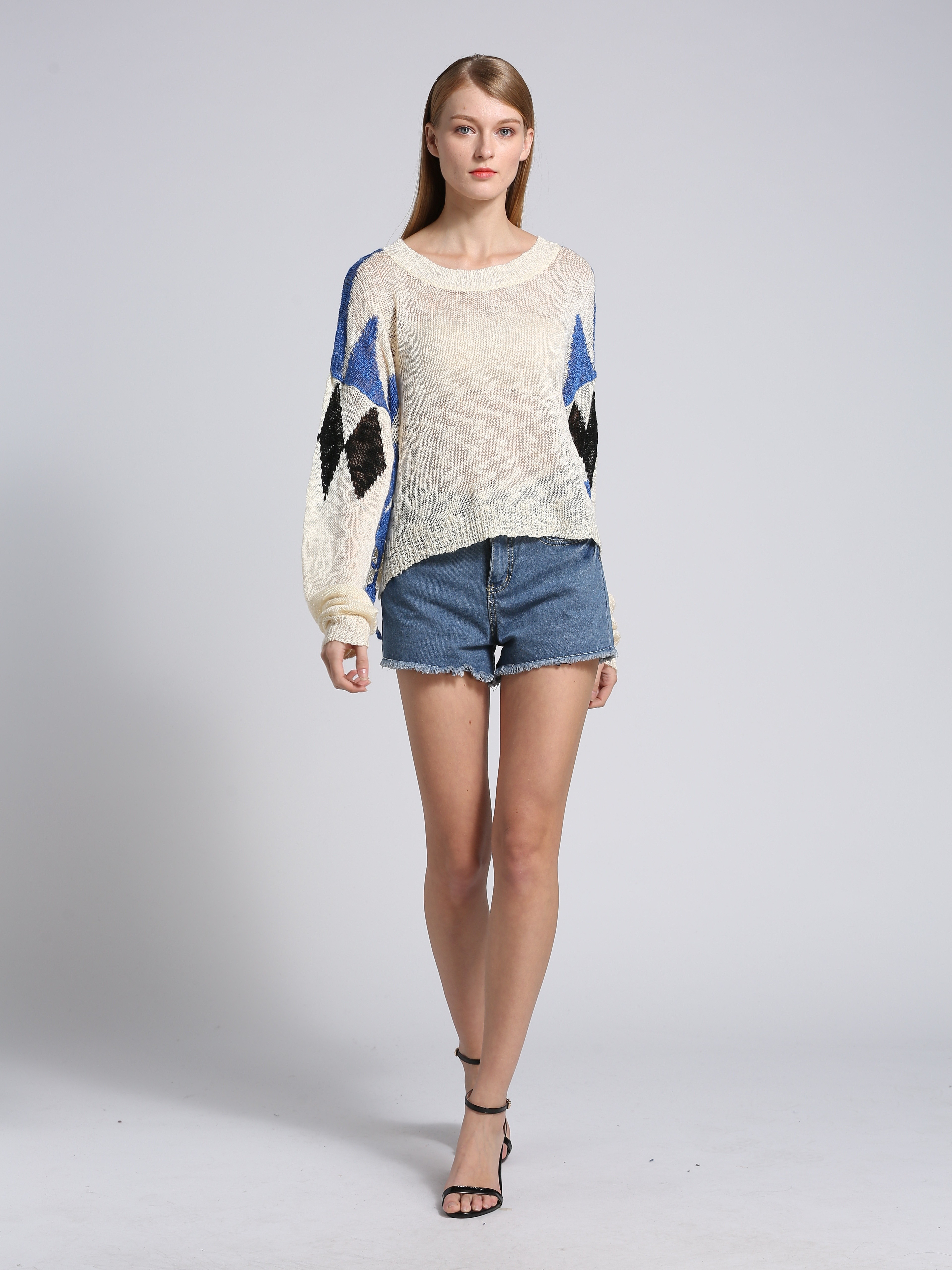 Color Block Asymmetrical Sweater Casual Long Sleeve Crew - Temu