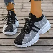 womens knitted running sneakers breathable lace up low top walking trainers casual outdoor sports shoes details 15