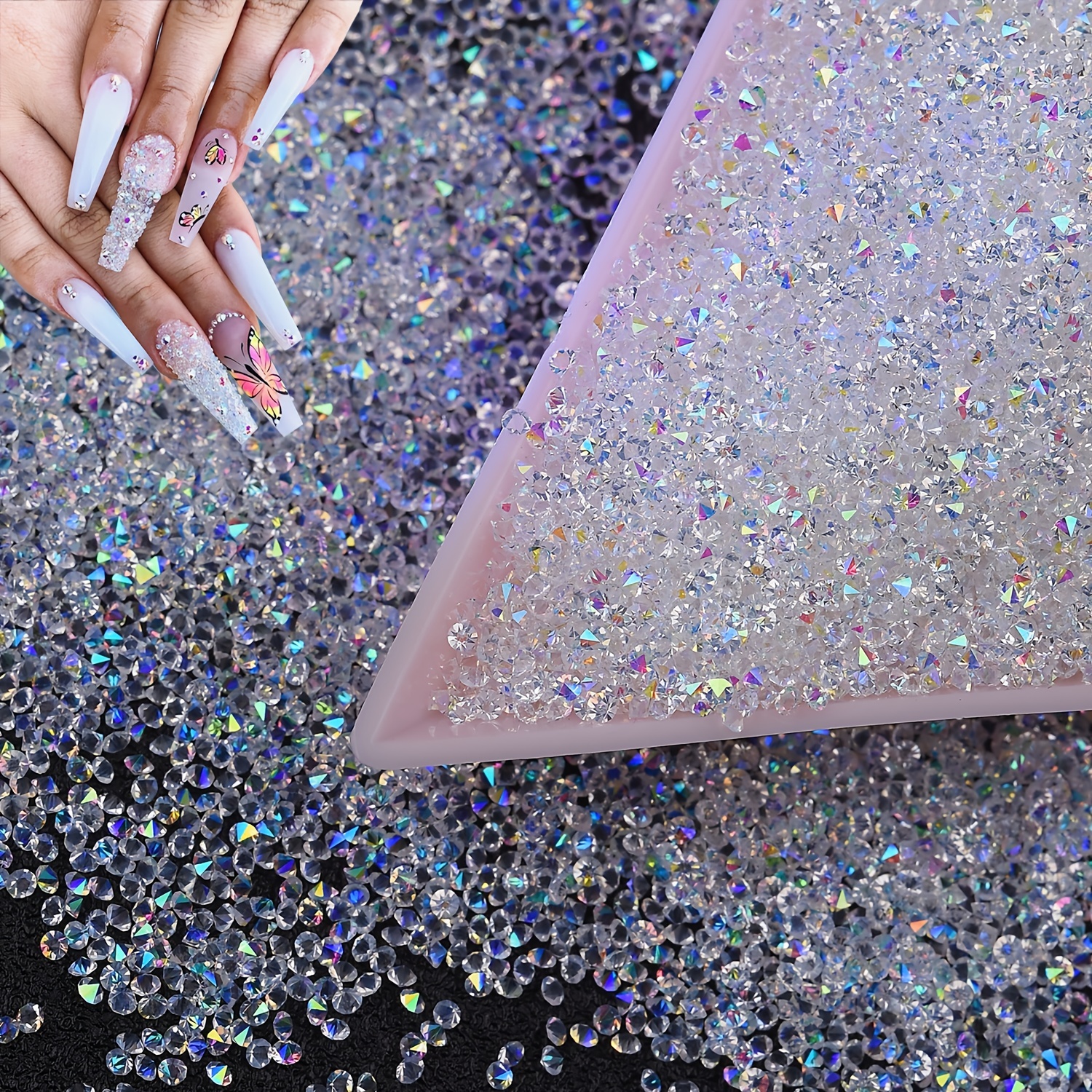 15000 Mini AB Diamond Beads for Nail Art - Iridescent Like Swarovski  Crystals, 2 Trays - By BELLEBOOST