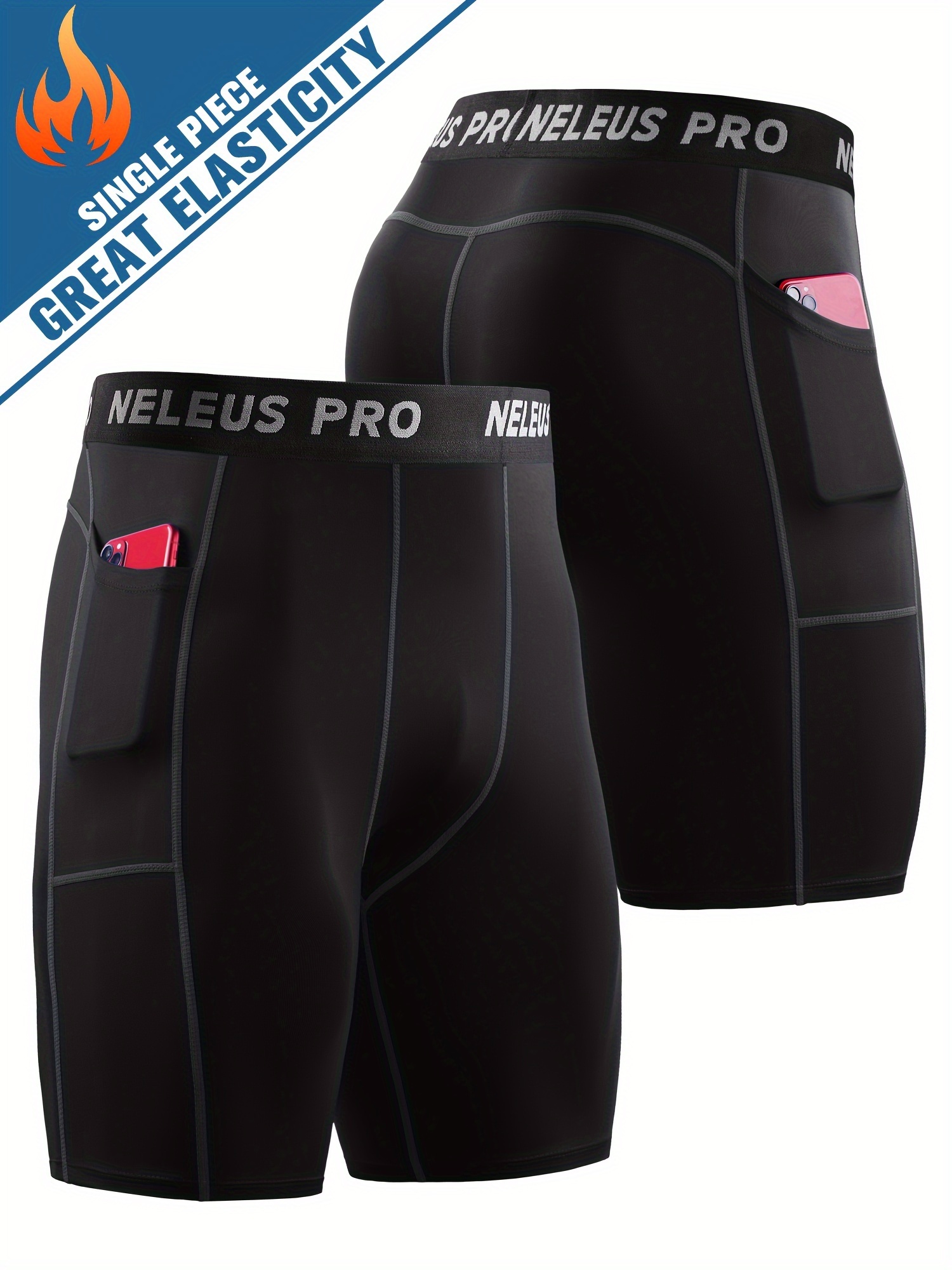 NELEUS Men's 3 Pack Running Compression Shorts With Pockets