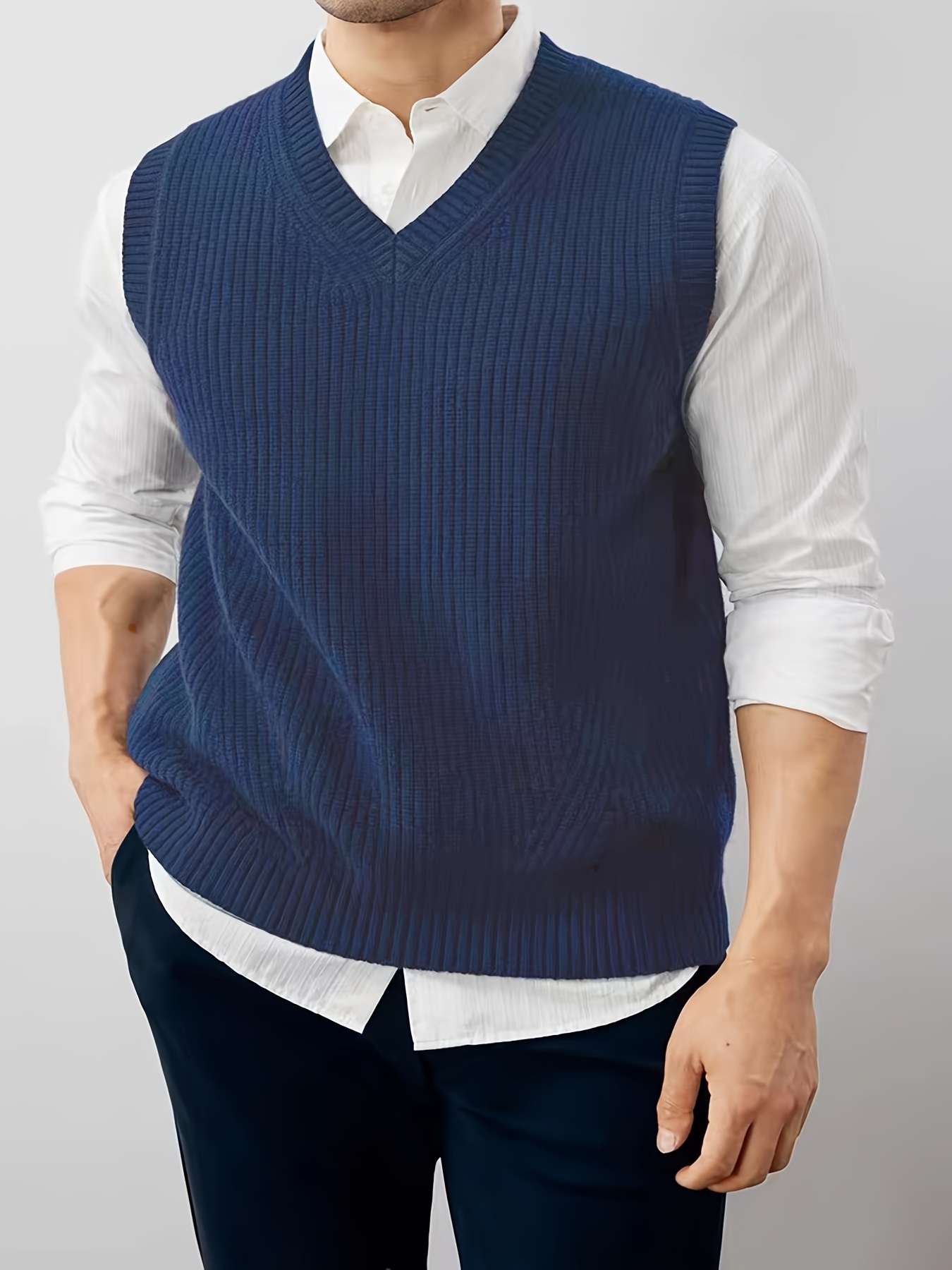 Plus Size Solid Knit Sweater Vest Casual V Neck Sleeveless - Temu