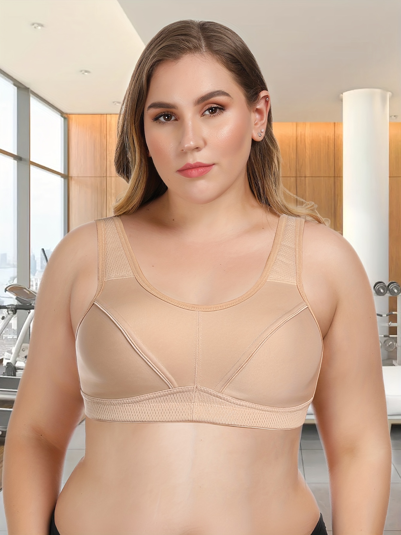 Plus Size Solid Ribbed Full Coverage Seamless Bra Women's - Temu