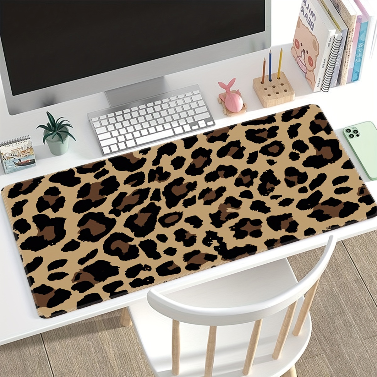 

1pc Large Mouse Pad, Leopard Print Animal Computer Keyboard Mouse Pad Desktop Accessory 35.1 Inch X 15.7 Inch Non-slip Rubber Base, Laptop Computer Mouse Pad
