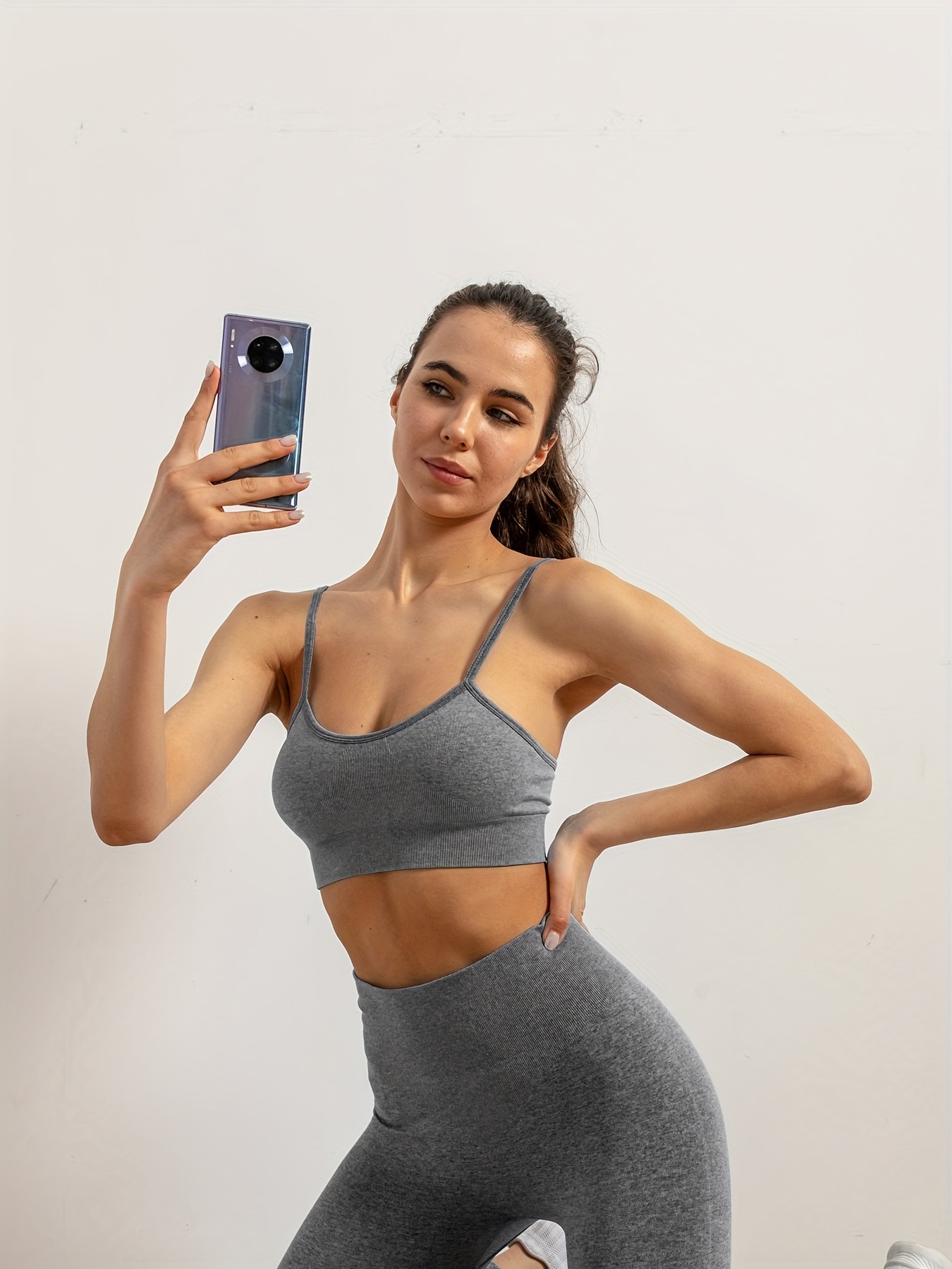Solid Yoga Set Slant Shoulder Sports Bra Camisole Tank Top - Temu