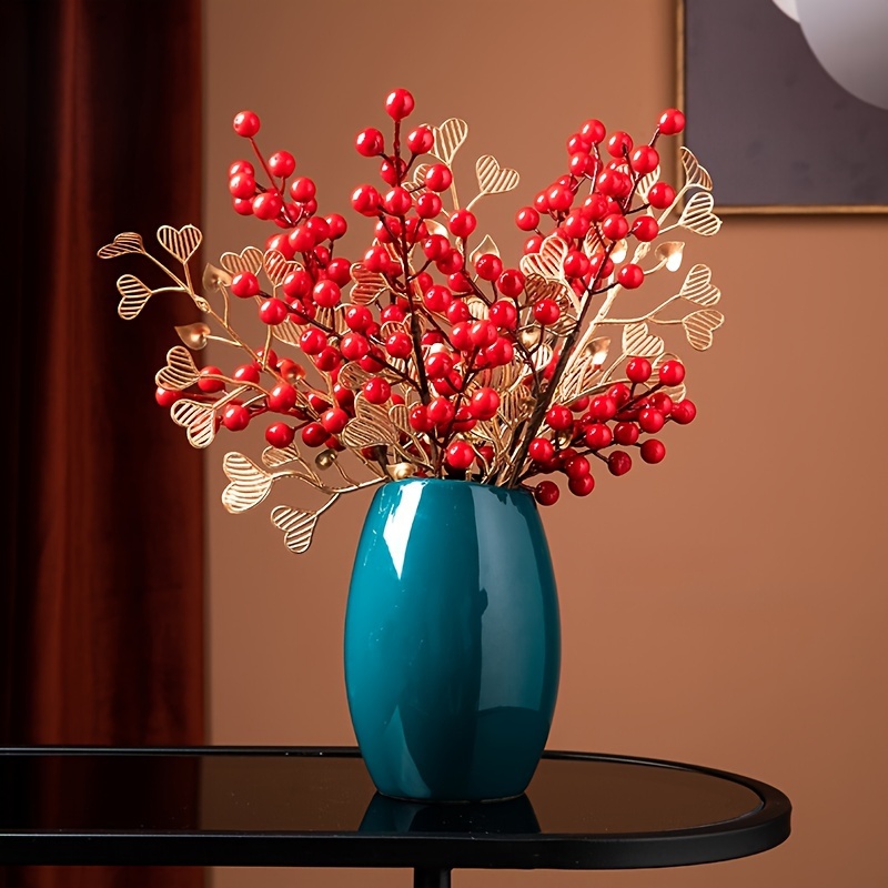 4pcs Christmas Artificial Red Berries Branch, 9.84'' Long Stems Artificial  Olive Leaves With Red Berries Winter Floral Arrangement For Christmas Home