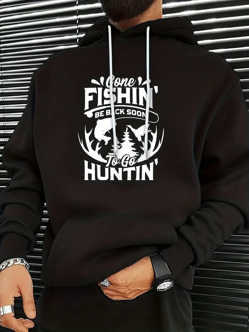 Fishing Hunting Letter Print Hoodies Men Graphic Sweatshirt - Temu
